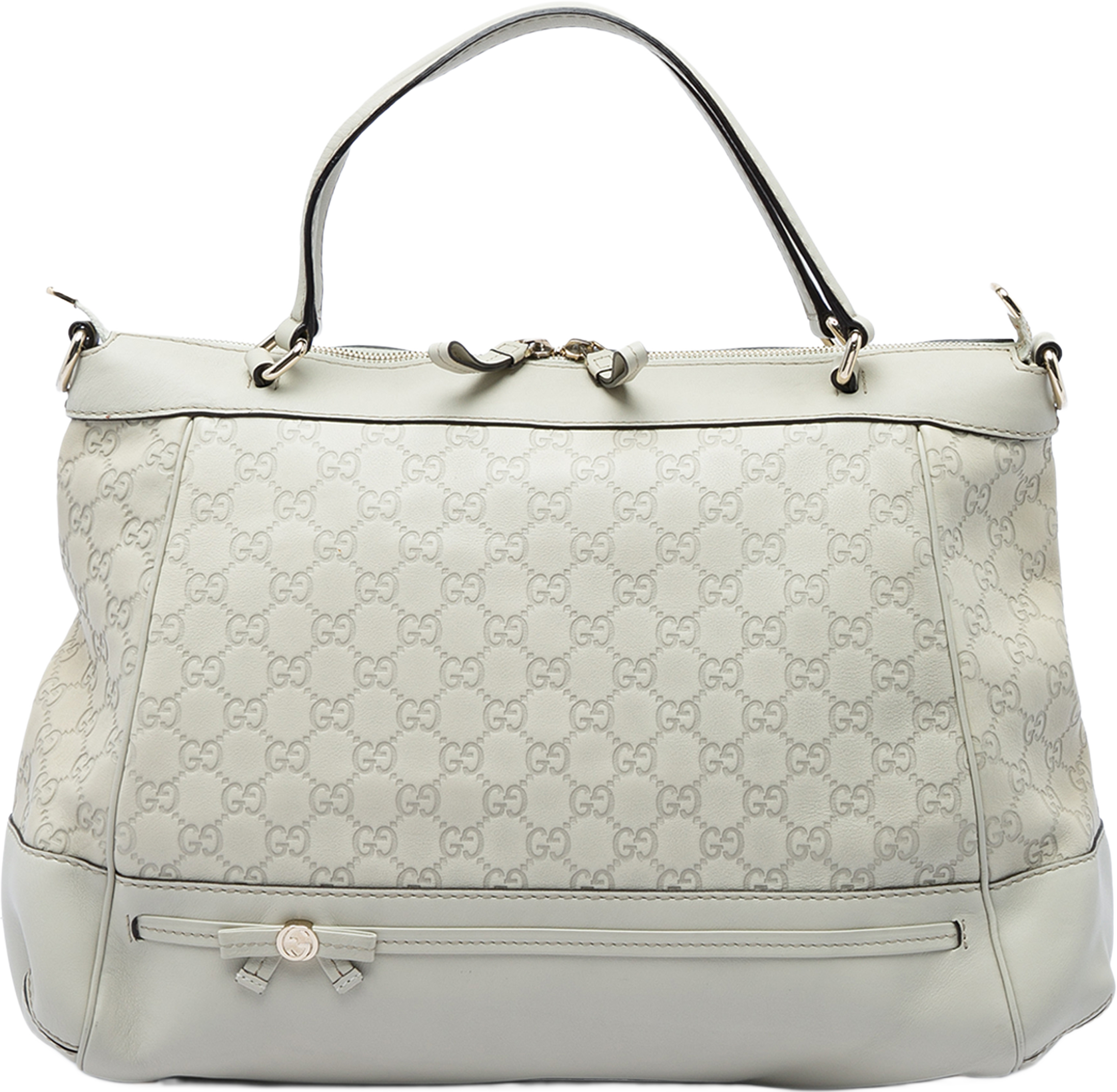 Gucci Guccissima Mayfair Satchel, från Luxclusif, i färgen vit. Klicka för att öppna bilden i stort format