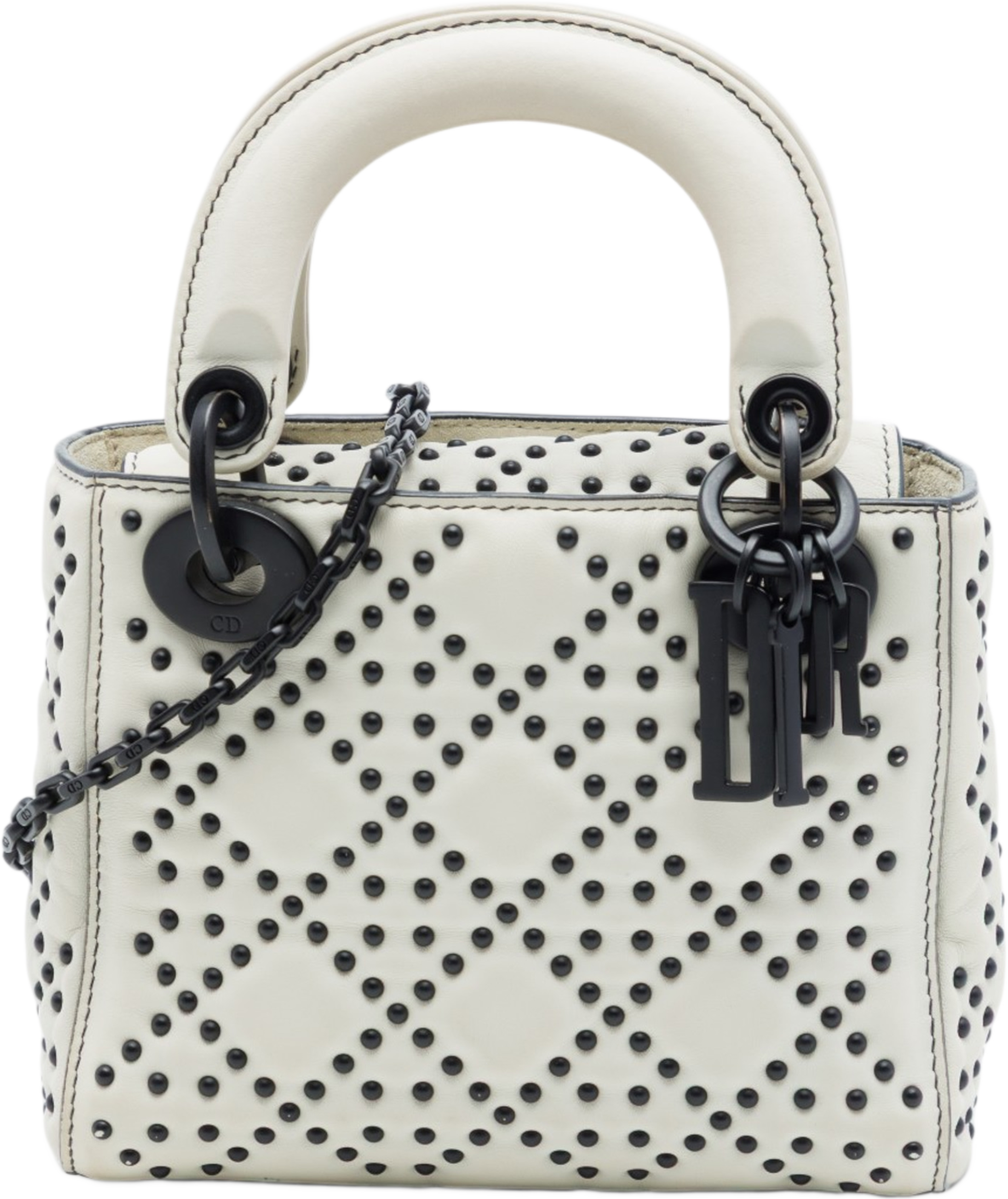 Dior Mini Lambskin Cannage Studded Supple Lady Dior, från Luxclusif, i färgen vit. Klicka för att öppna bilden i stort format