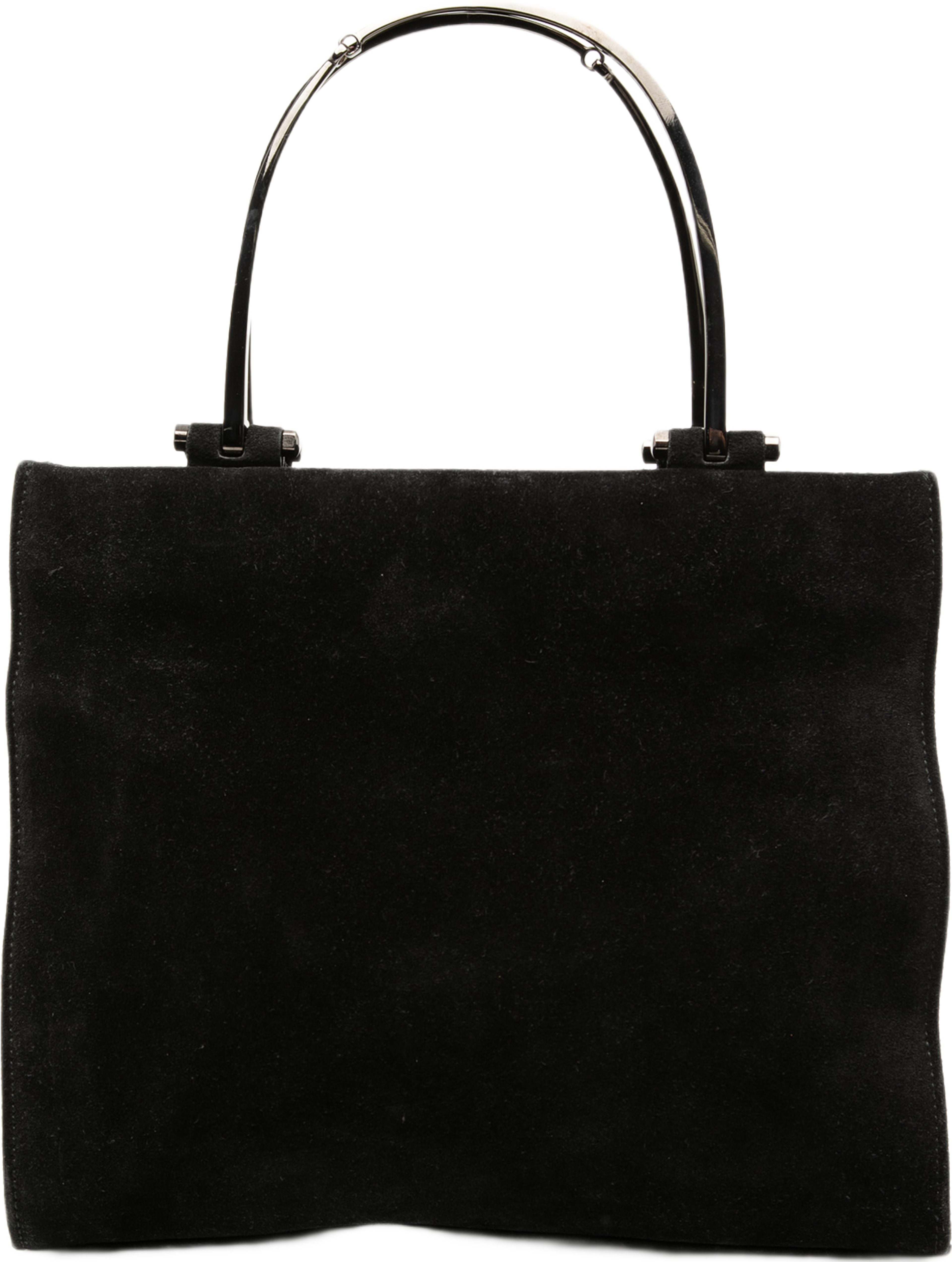Gucci Suede Metal Handle Bag, från Luxclusif, i färgen svart. Klicka för att öppna bilden i stort format