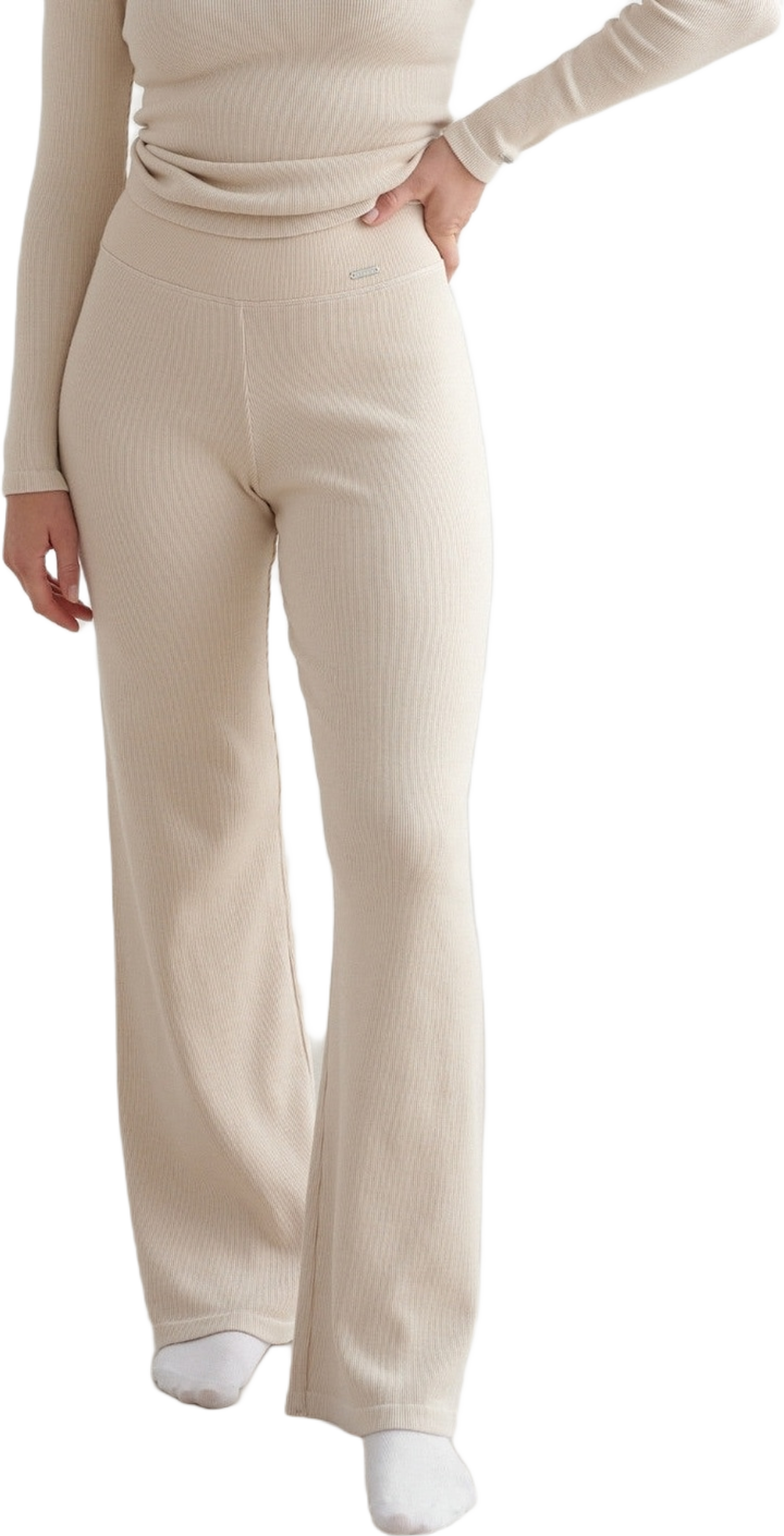 Café Au Lait Ribbed Wool Wide Pants