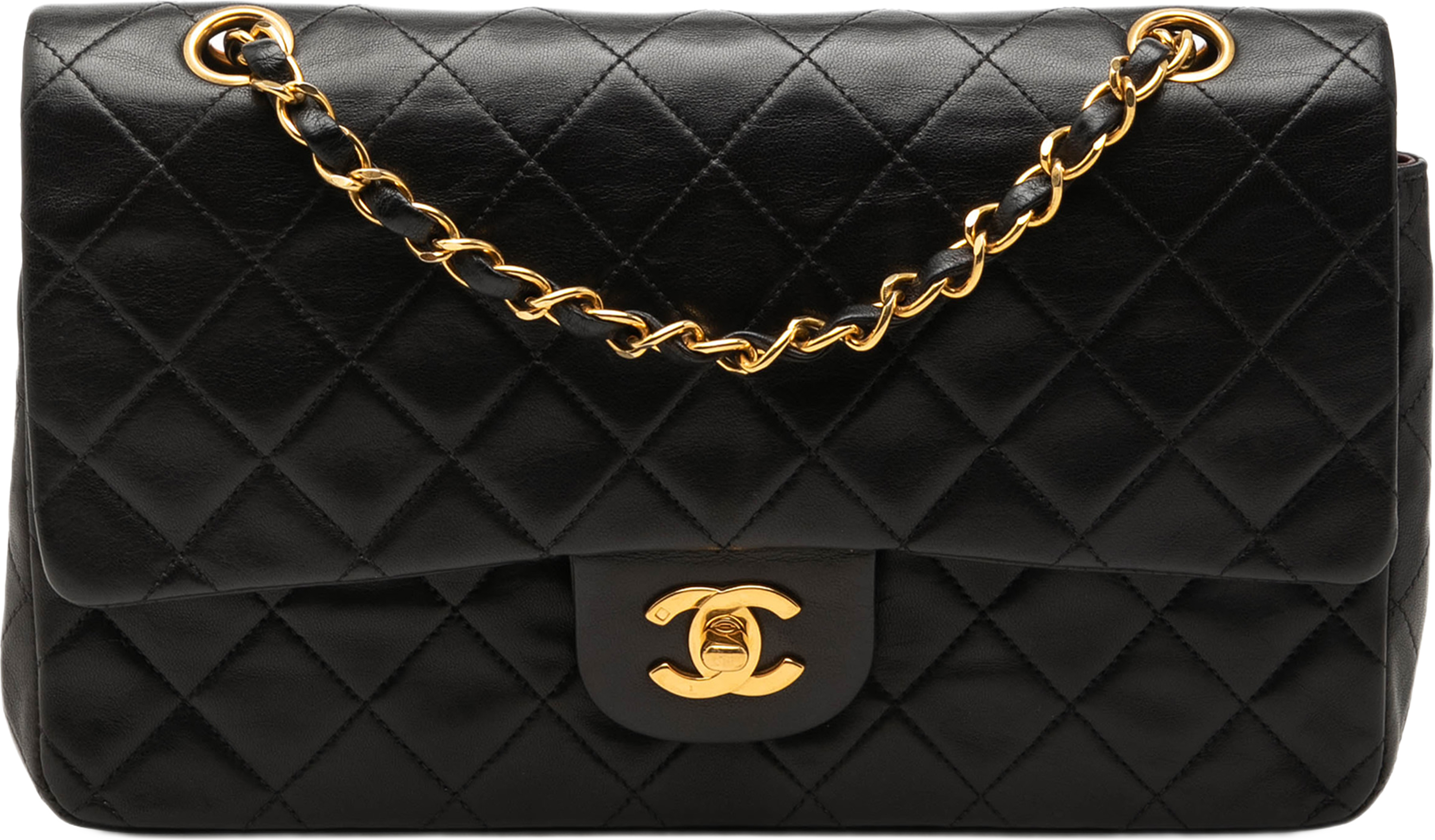 Chanel Medium Classic Lambskin Double Flap, från Luxclusif, i färgen svart. Klicka för att öppna bilden i stort format