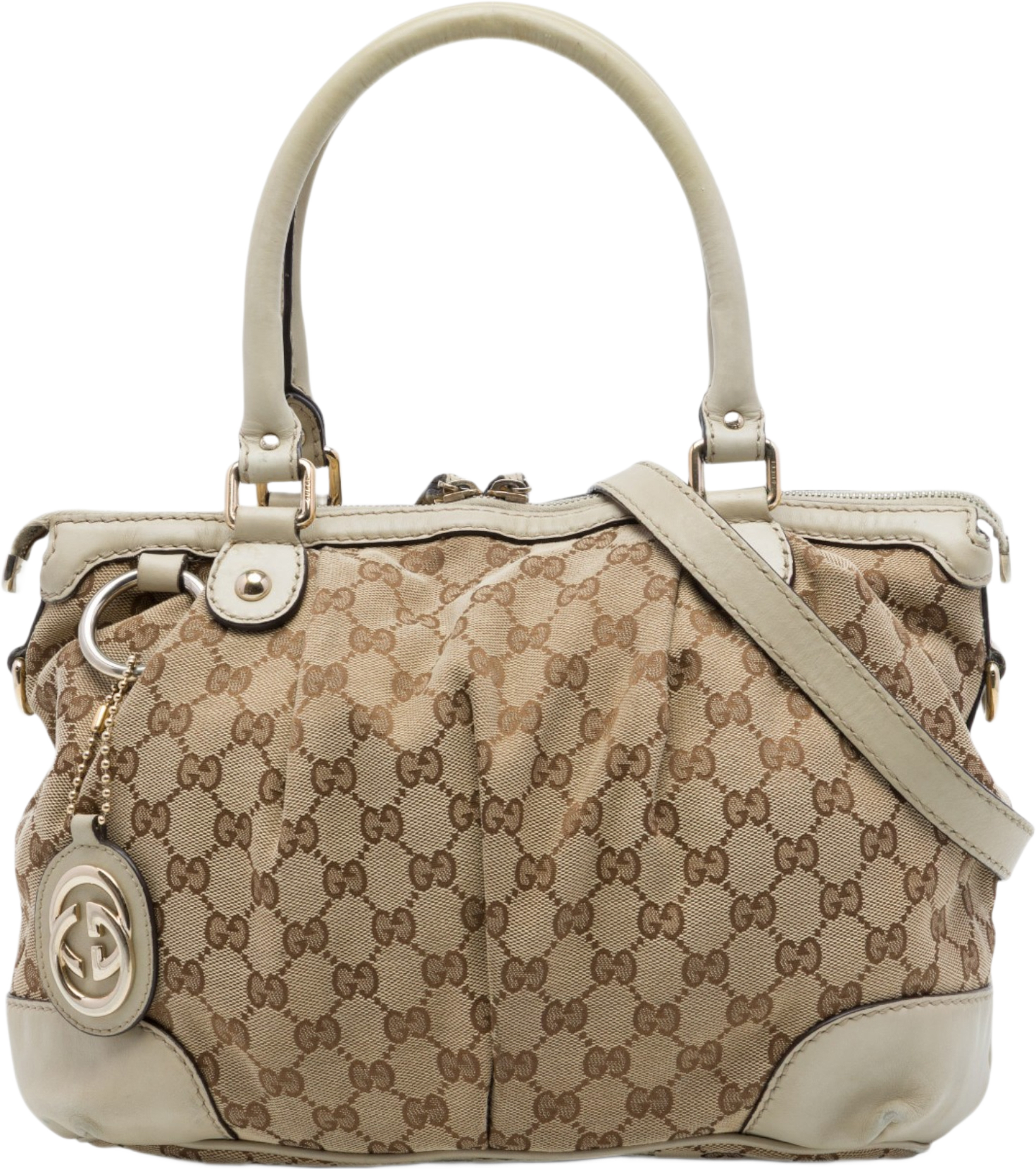 Gucci Gg Canvas Sukey Satchel, från Luxclusif, i färgen beige. Klicka för att öppna bilden i stort format