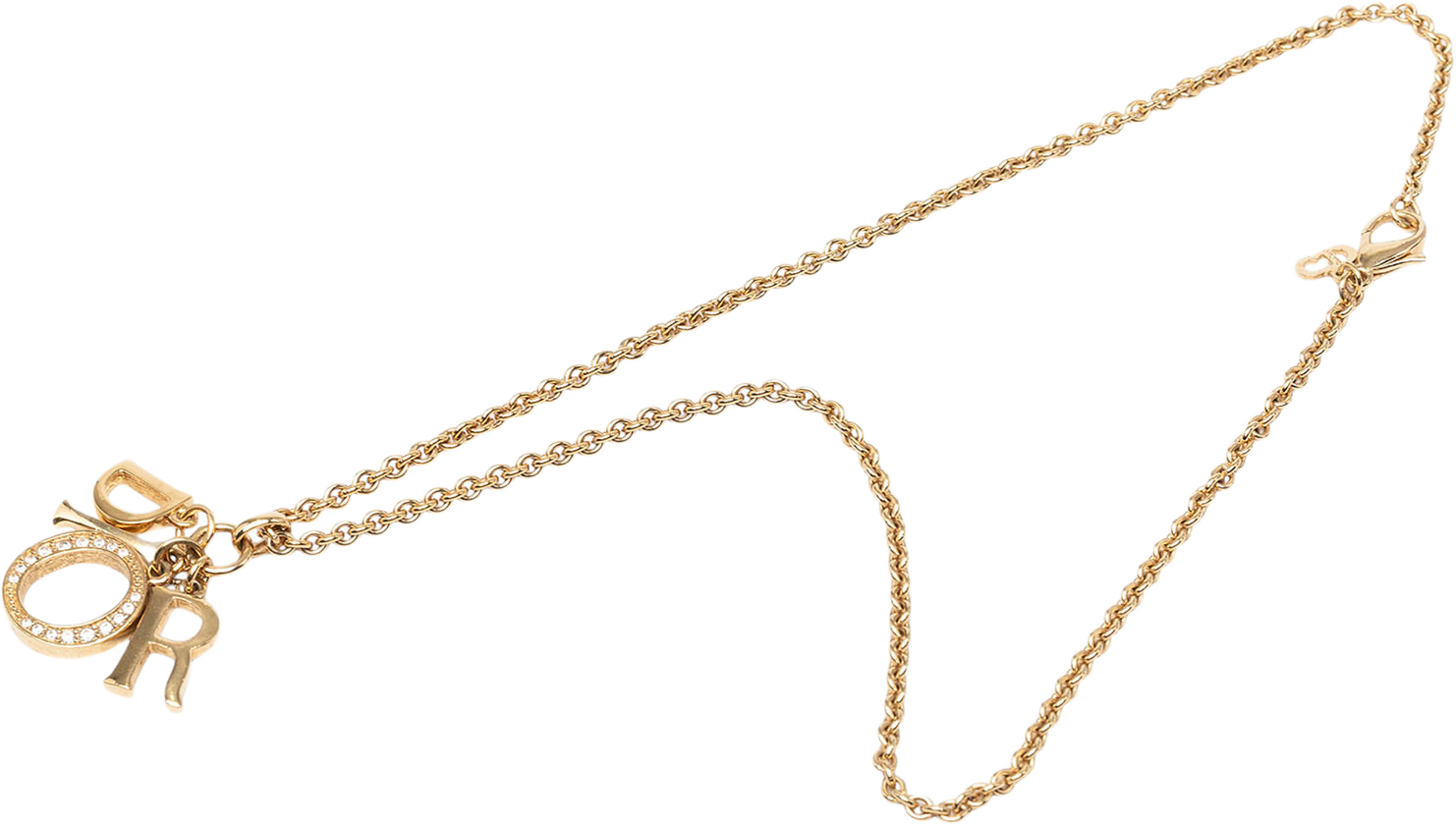 Dior Gold Plated Strass Logo Pendant Necklace, från Luxclusif, i färgen gold. Klicka för att öppna bilden i stort format