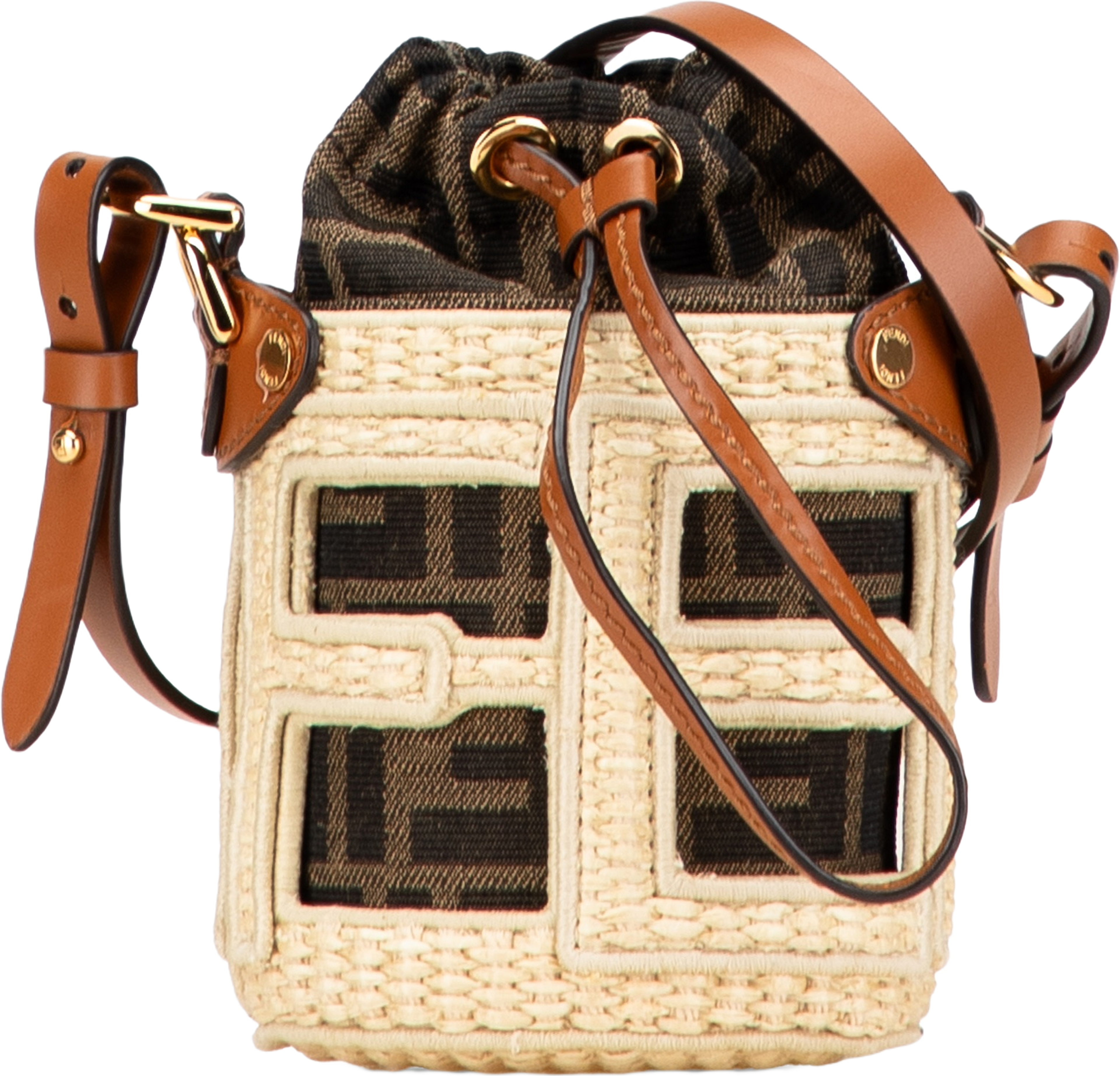 Fendi Nano Zucca Straw And Canvas Step Out Bag, från Luxclusif, i färgen brown. Klicka för att öppna bilden i stort format