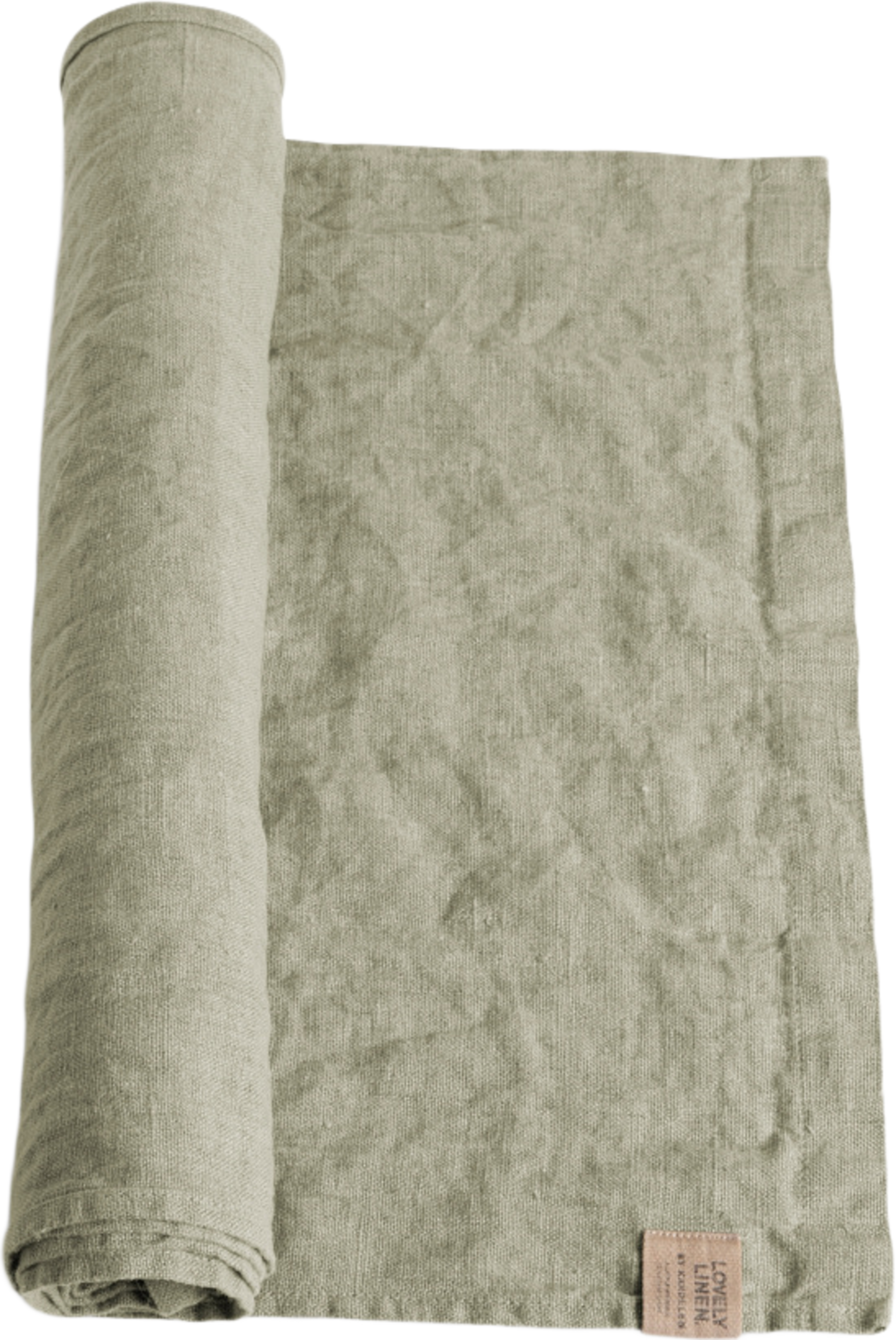 Bordslöpare Lovely - Tvättat Lin, från Lovely Linen, i färgen avocado. Klicka för att öppna bilden i stort format