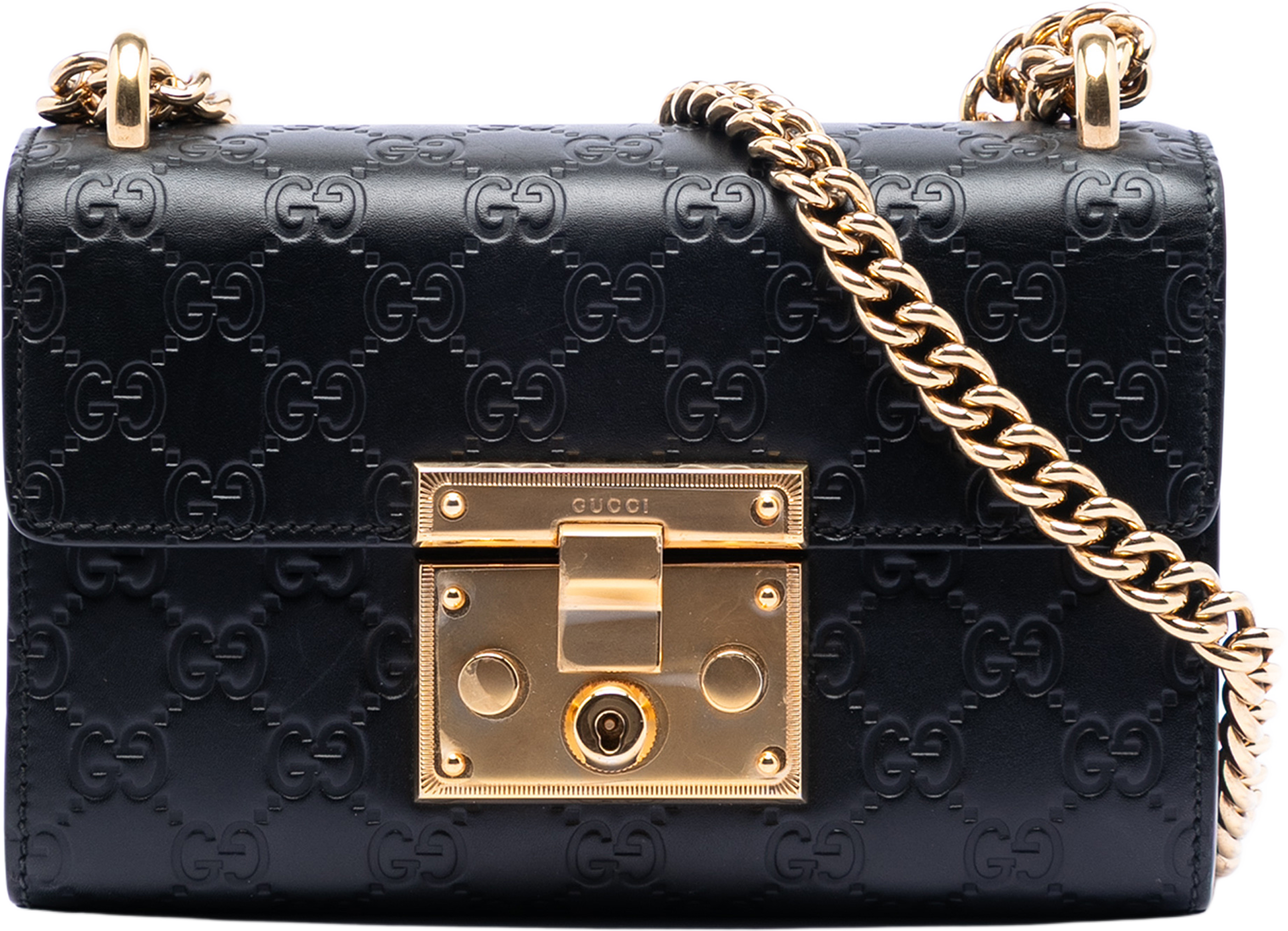 Gucci Small Guccissima Padlock Crossbody, från Luxclusif, i färgen black. Klicka för att öppna bilden i stort format
