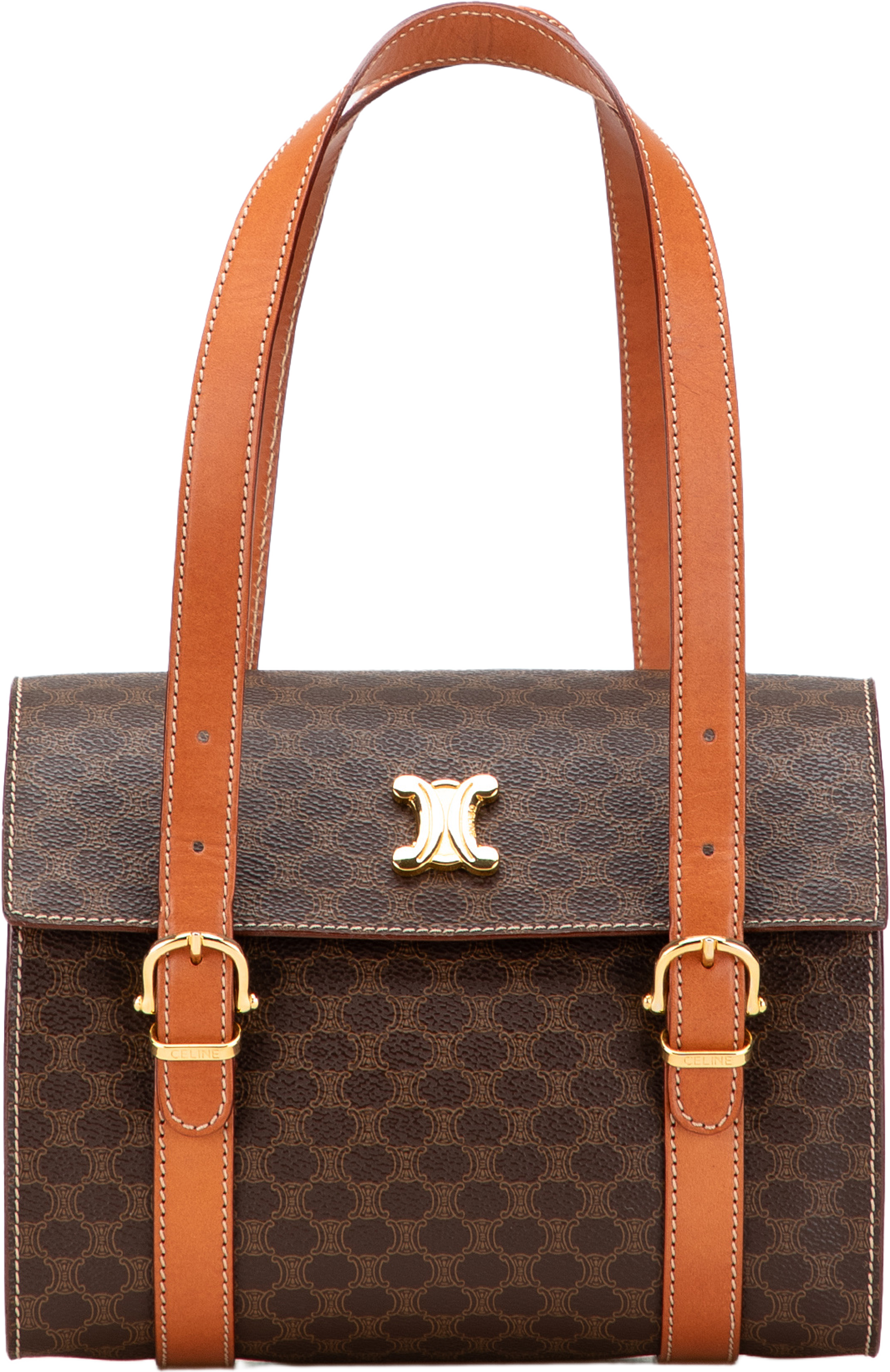 Celine Macadam Coated Canvas Triomphe Blason Handbag, från Luxclusif, i färgen brown. Klicka för att öppna bilden i stort format