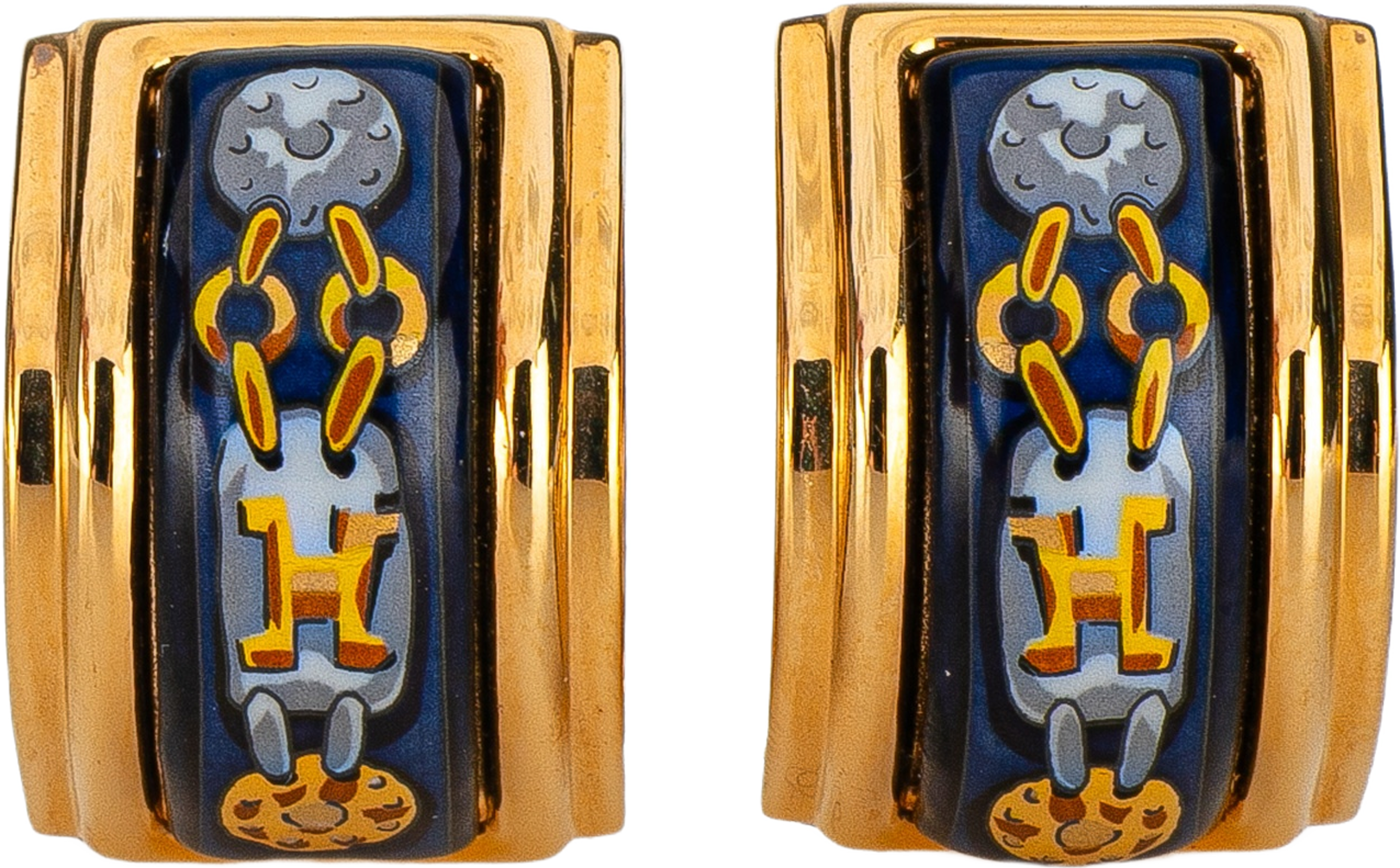 Hermès Enamel Cloisonne Clip On Earrings, från Luxclusif, i färgen navy. Klicka för att öppna bilden i stort format