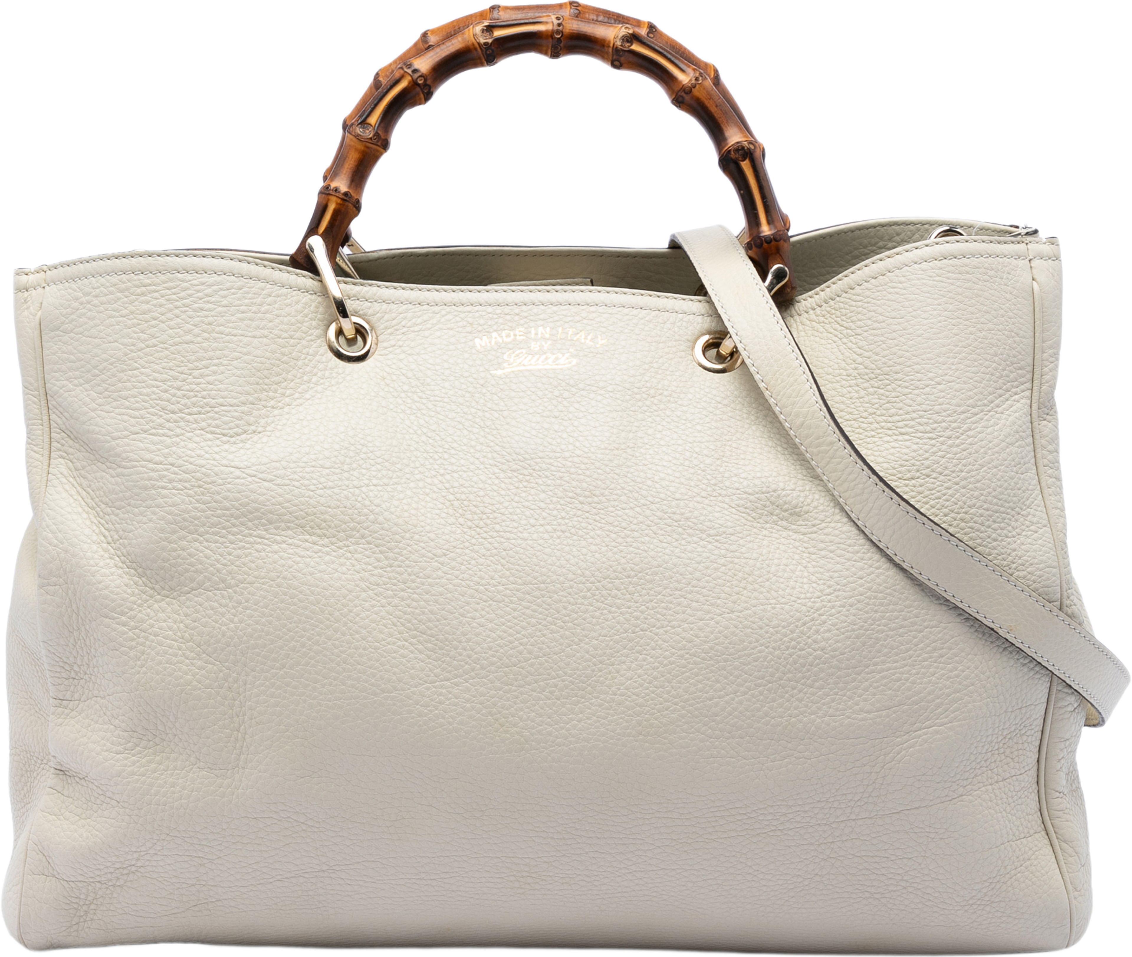 Gucci Large Calfskin Bamboo Shopper Satchel, från Luxclusif, i färgen light beige. Klicka för att öppna bilden i stort format