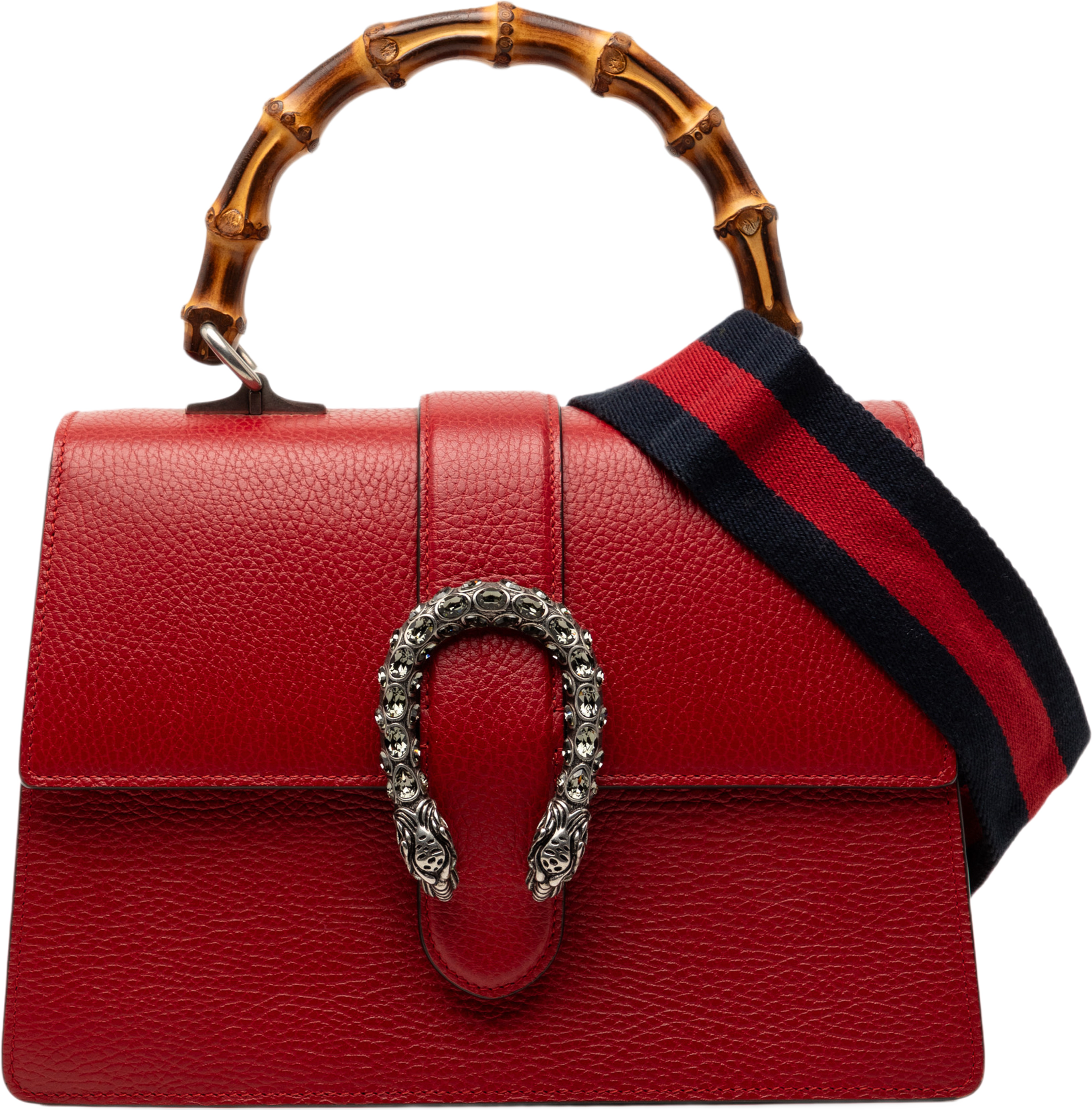 Gucci Medium Calfskin Bamboo Dionysus Web Satchel, från Luxclusif, i färgen röd. Klicka för att öppna bilden i stort format