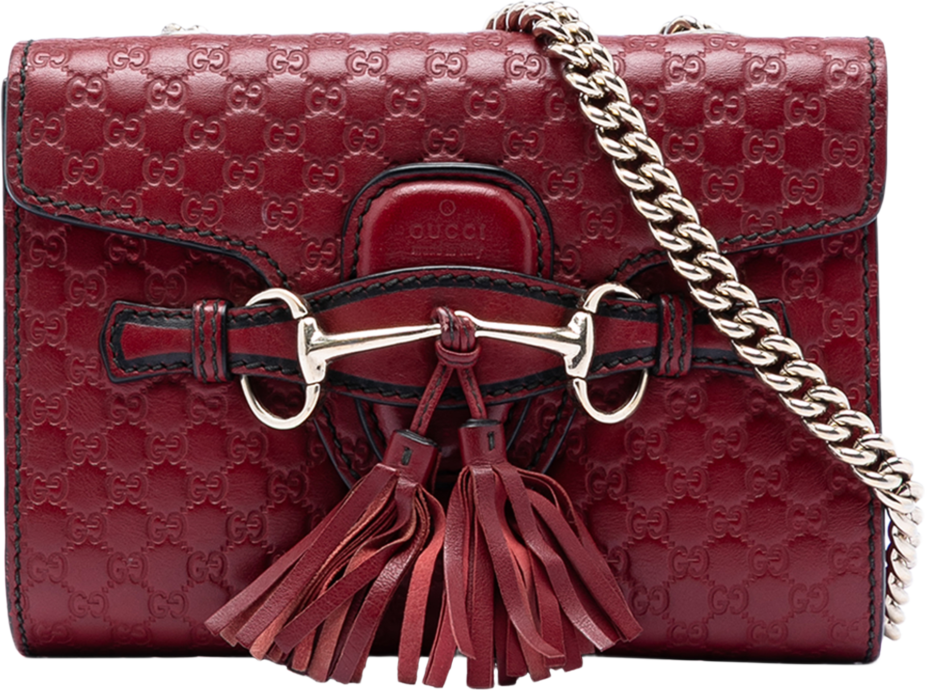 Gucci Mini Microguccissima Emily Crossbody, från Luxclusif, i färgen dark red. Klicka för att öppna bilden i stort format