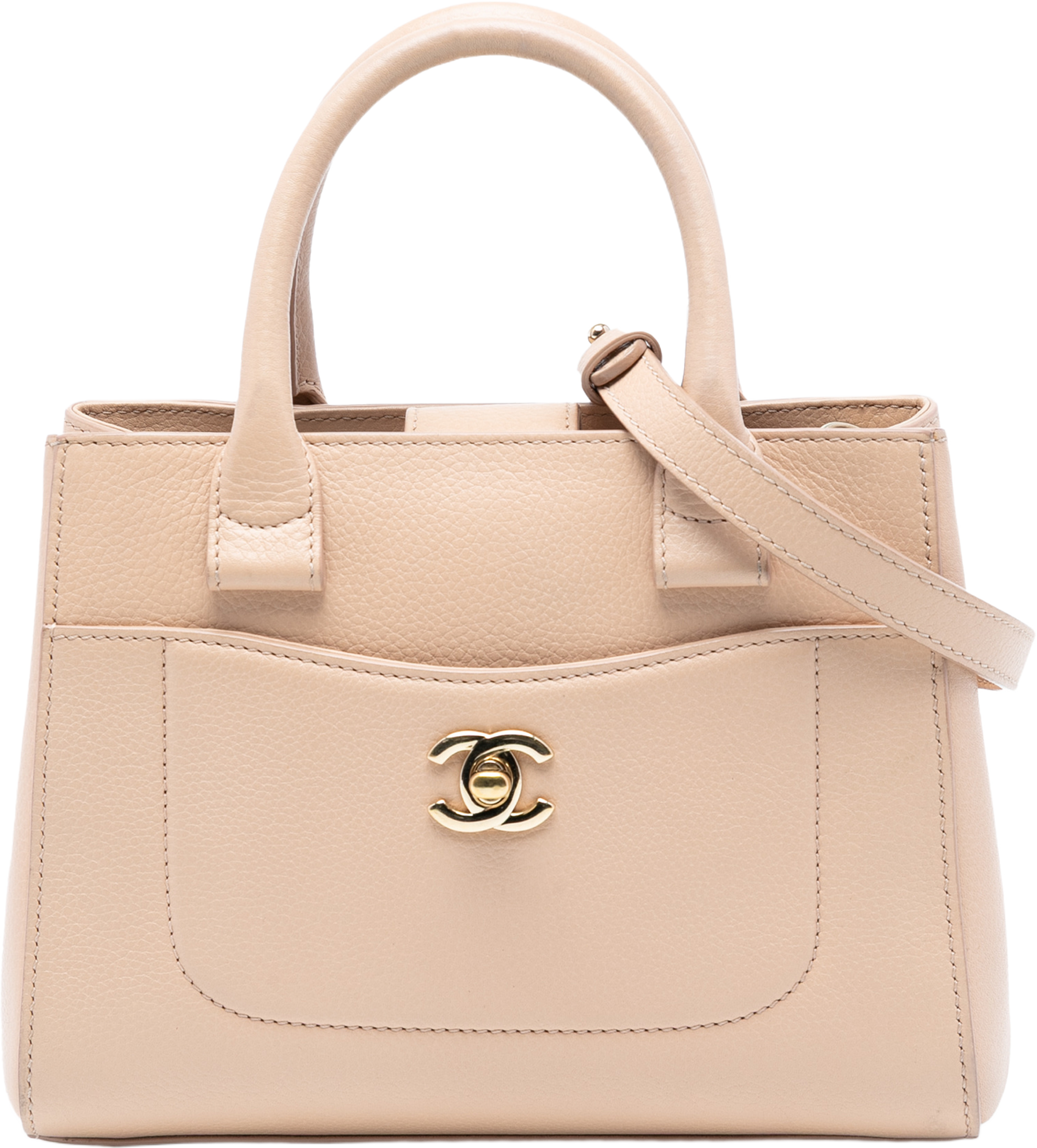 Chanel Mini Grained Calfskin Neo Executive Shopper Tote, från Luxclusif, i färgen light beige. Klicka för att öppna bilden i stort format