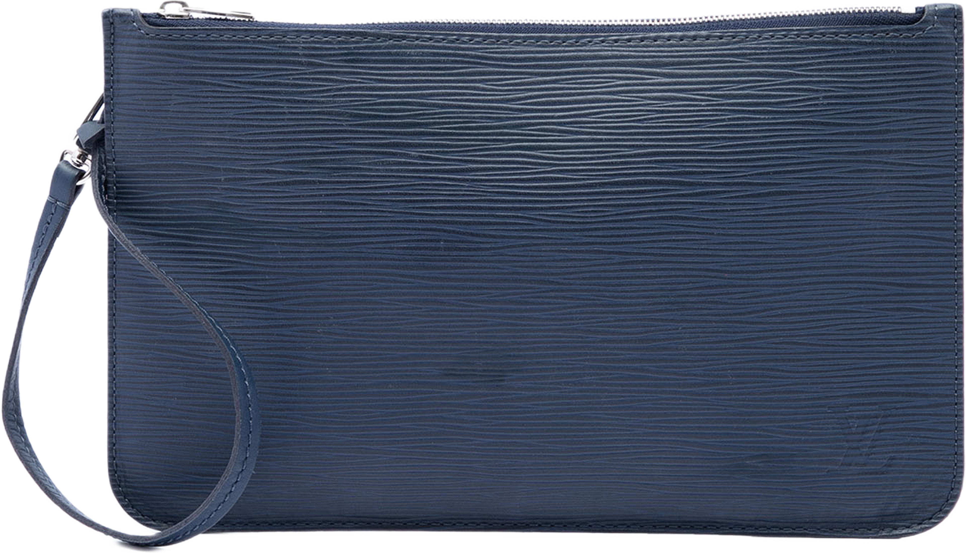 Louis Vuitton Epi Neverfull Pouch, från Luxclusif, i färgen blå. Klicka för att öppna bilden i stort format