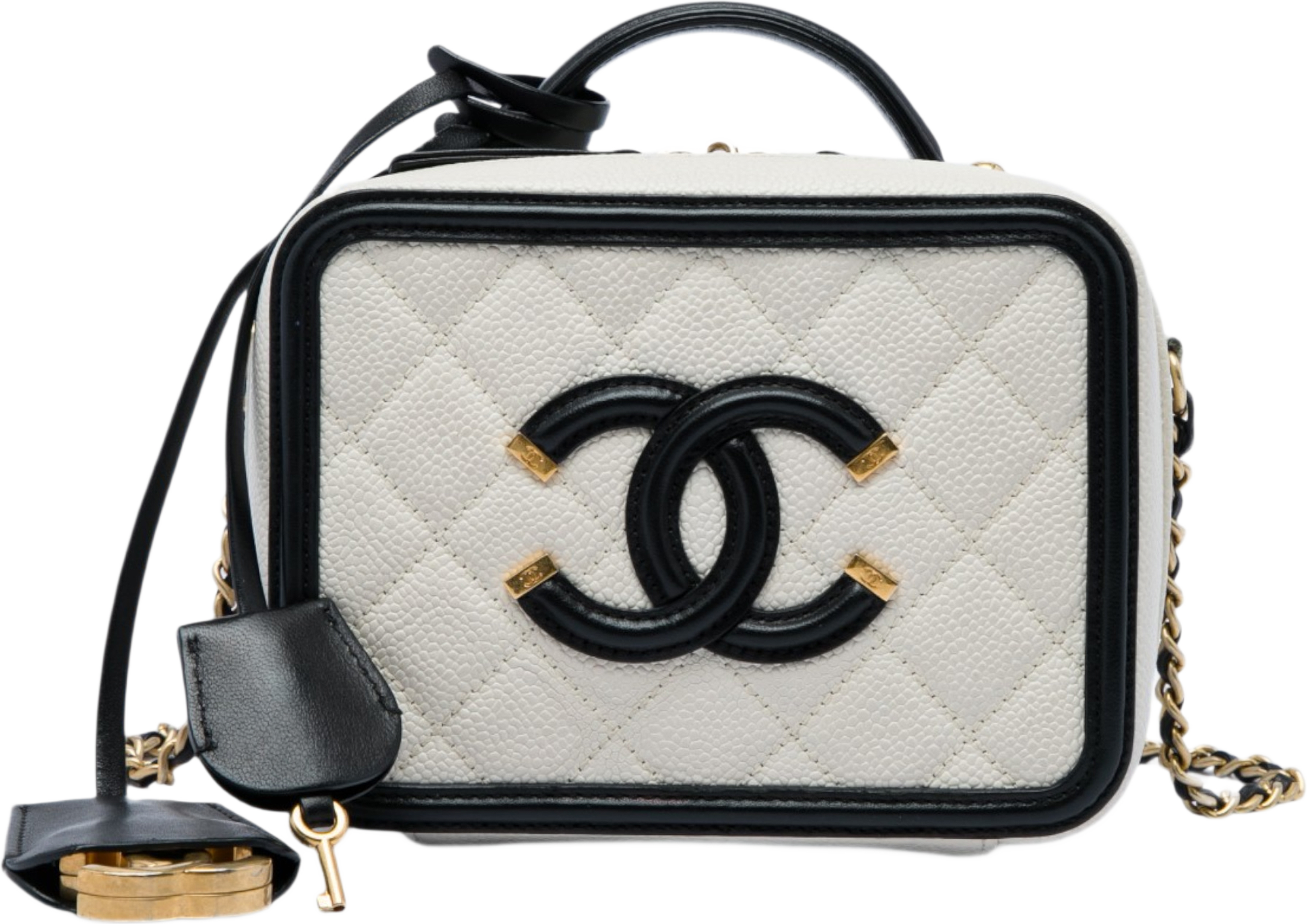 Chanel Small Caviar Cc Filigree Vanity Case, från Luxclusif, i färgen vit. Klicka för att öppna bilden i stort format