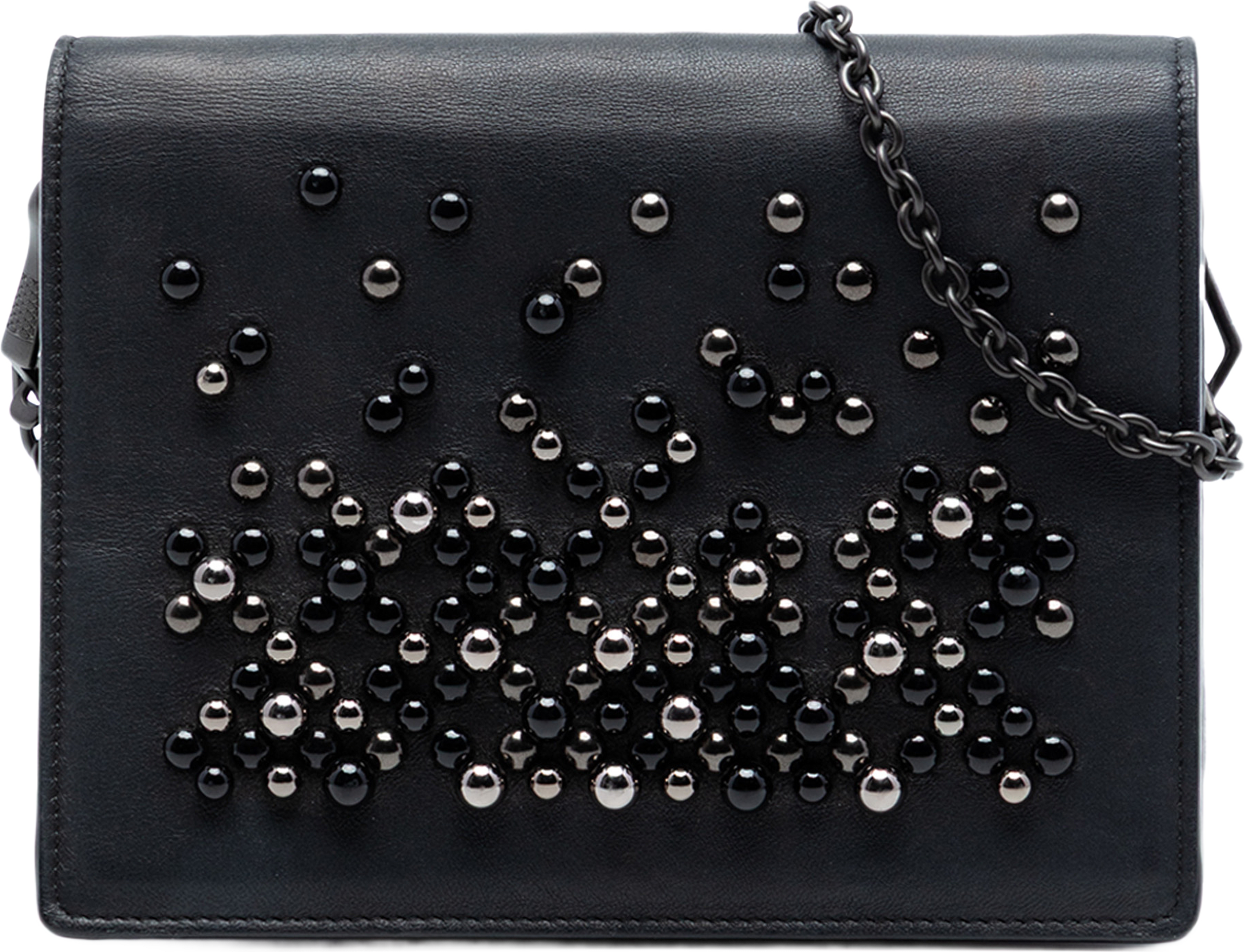 Bottega Veneta Leather Studded Wallet On Chain, från Luxclusif, i färgen black. Klicka för att öppna bilden i stort format