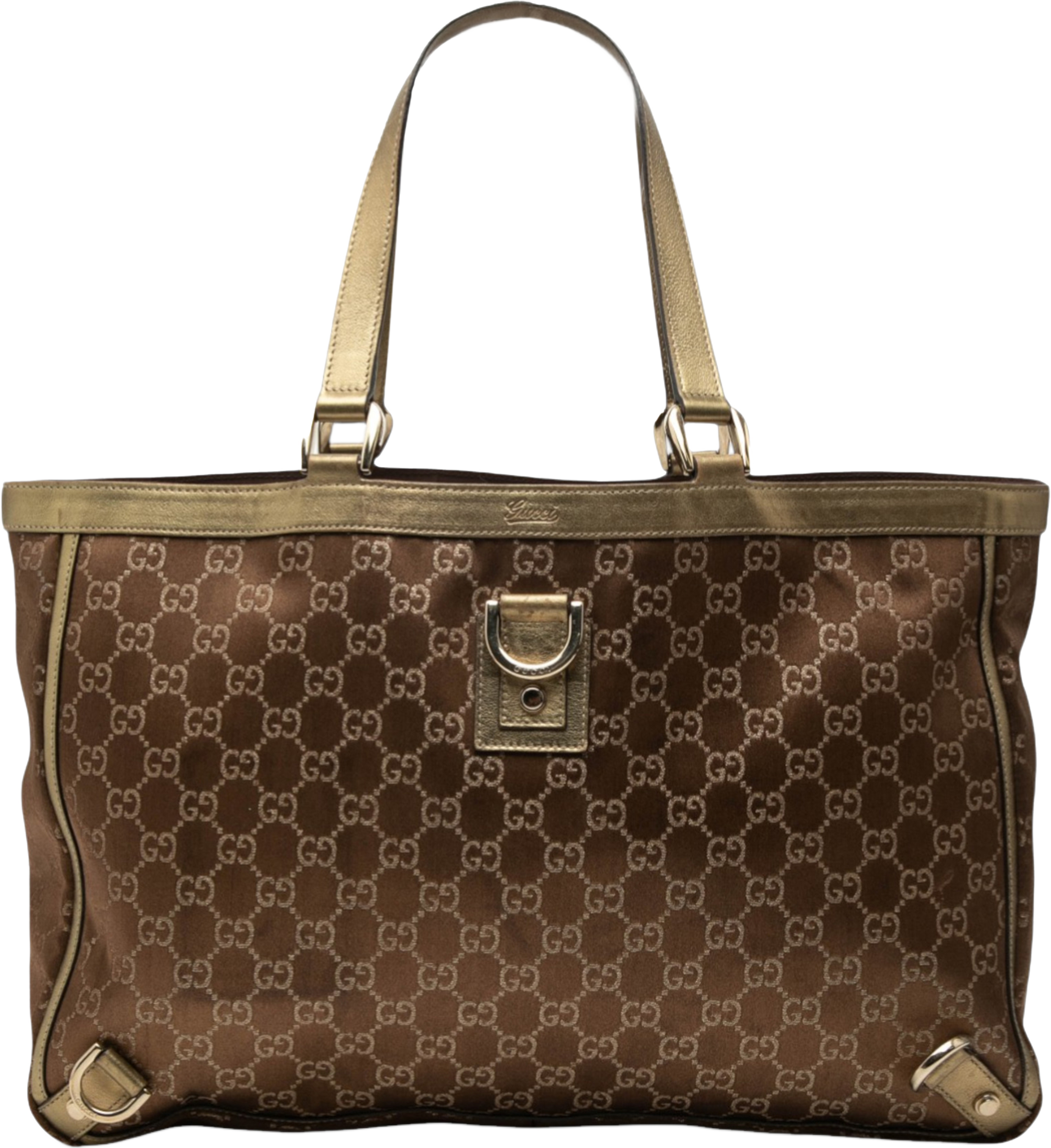 Gucci Gg Satin Abbey D Ring Tote, från Luxclusif, i färgen dark brown. Klicka för att öppna bilden i stort format