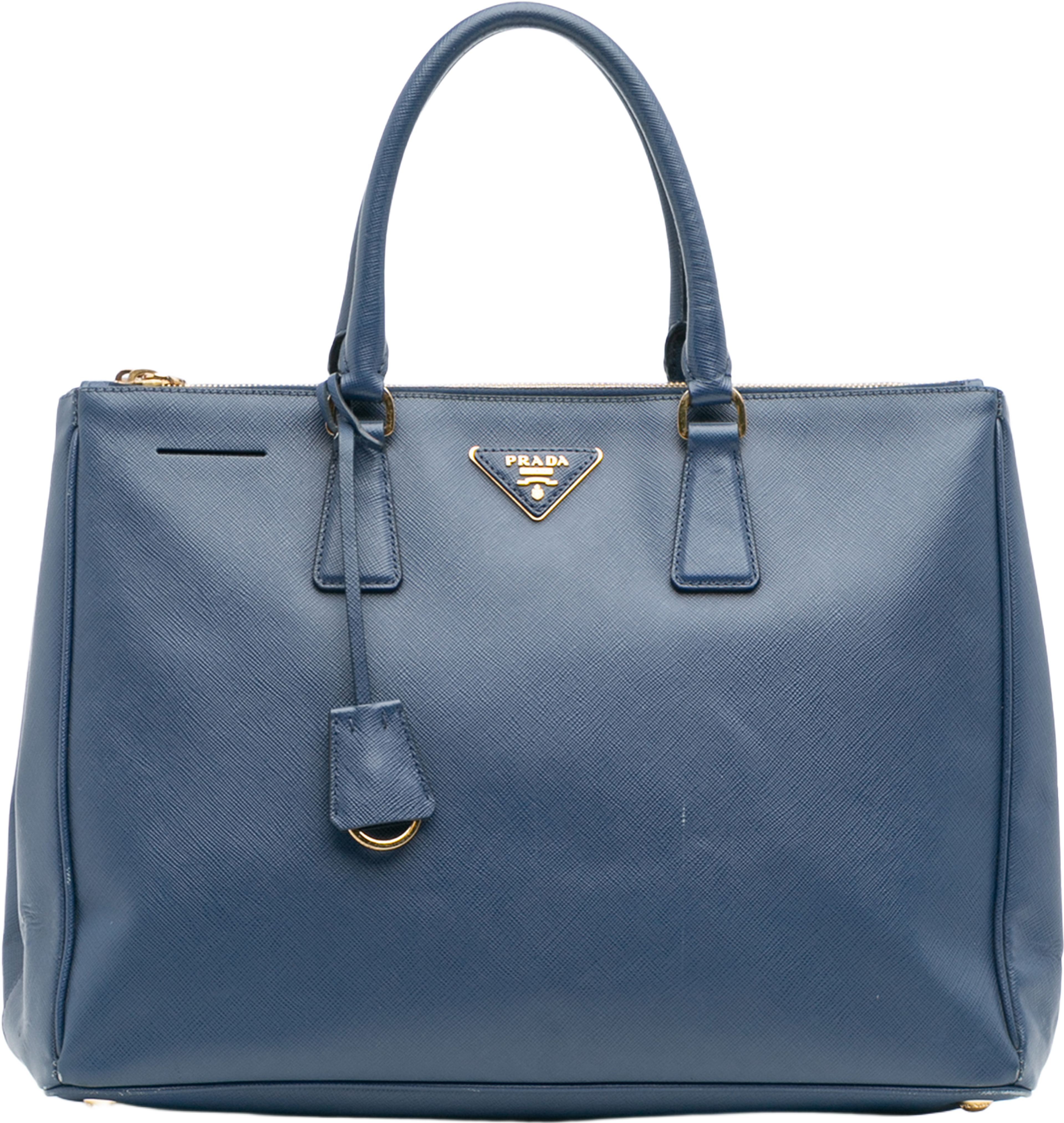 Prada Large Saffiano Lux Galleria Double Zip Tote, från Luxclusif, i färgen blue. Klicka för att öppna bilden i stort format