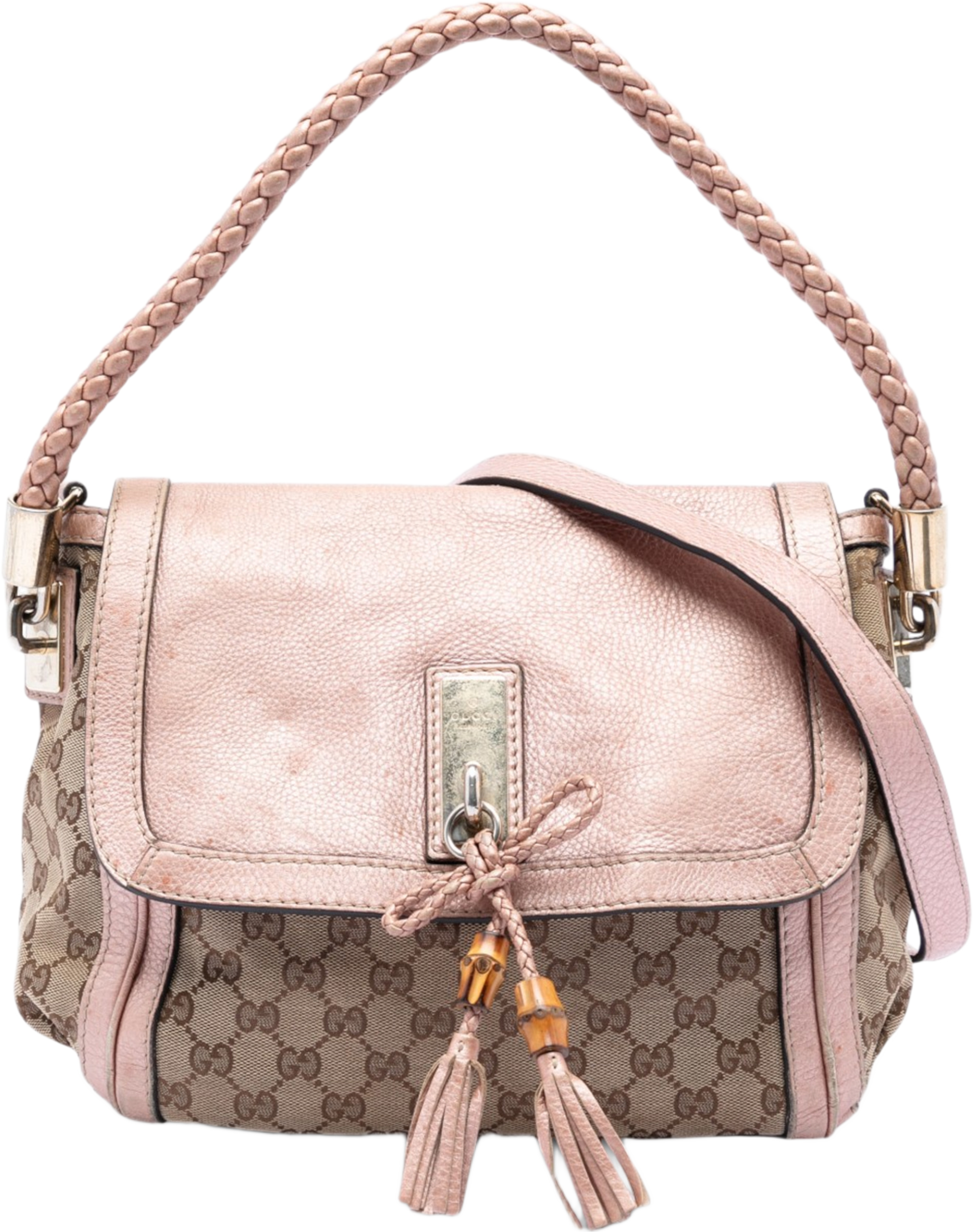Gucci Gg Canvas Bella Flap Satchel, från Luxclusif, i färgen beige. Klicka för att öppna bilden i stort format
