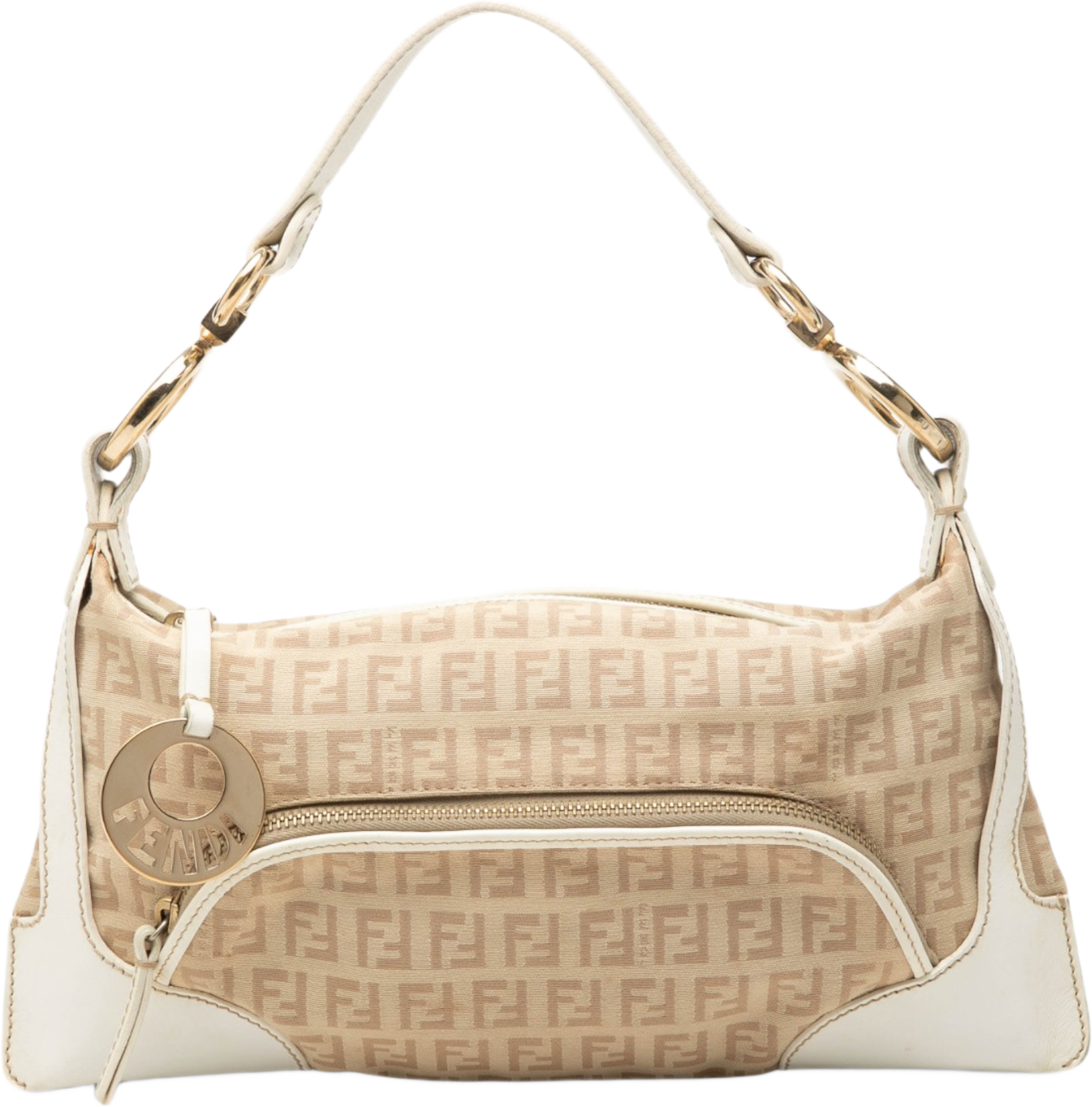 Fendi Zucchino Canvas Chef Pocket Shoulder Bag, från Luxclusif, i färgen vit. Klicka för att öppna bilden i stort format