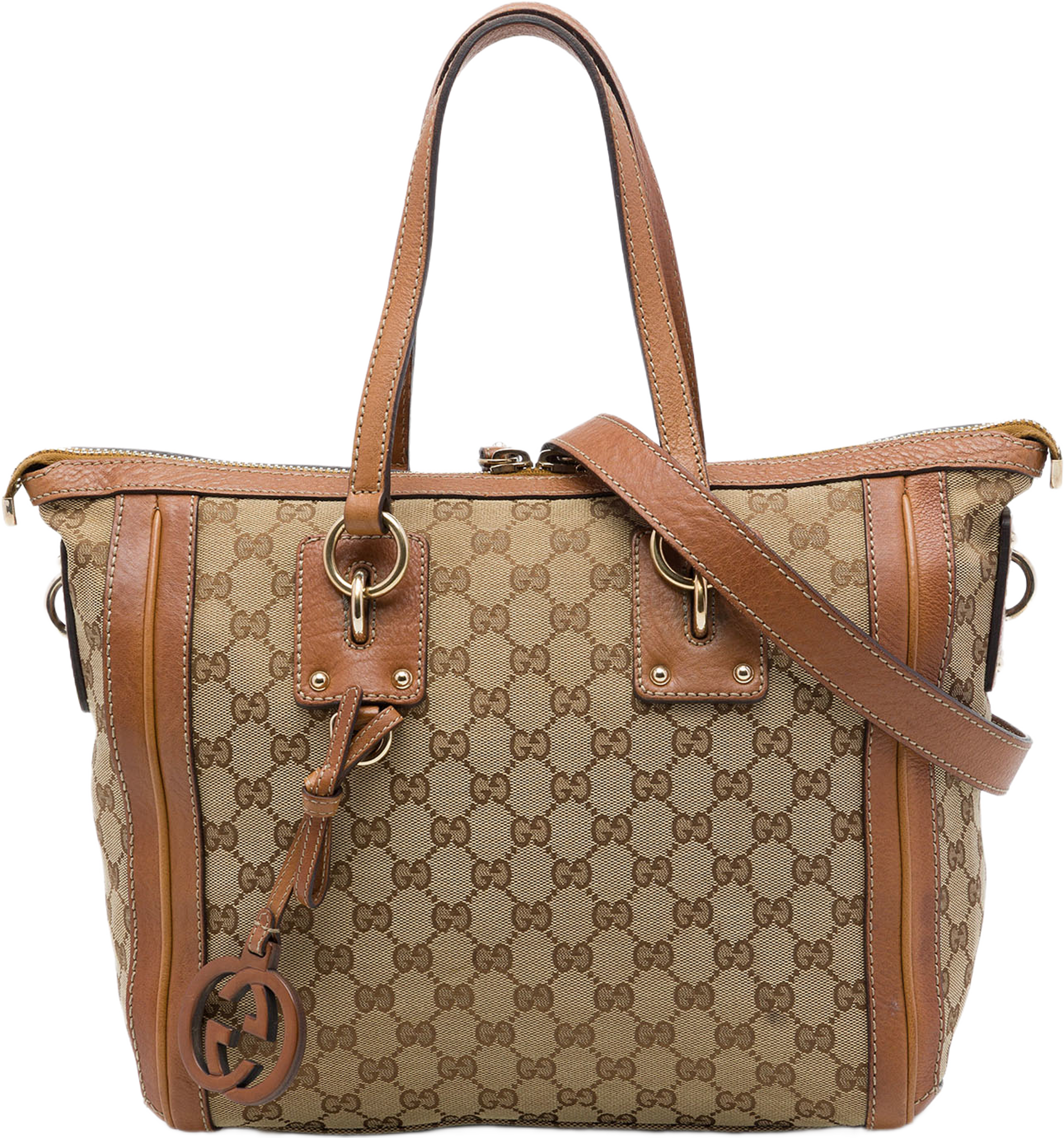 Gucci Medium Gg Canvas Charm Satchel, från Luxclusif, i färgen beige. Klicka för att öppna bilden i stort format