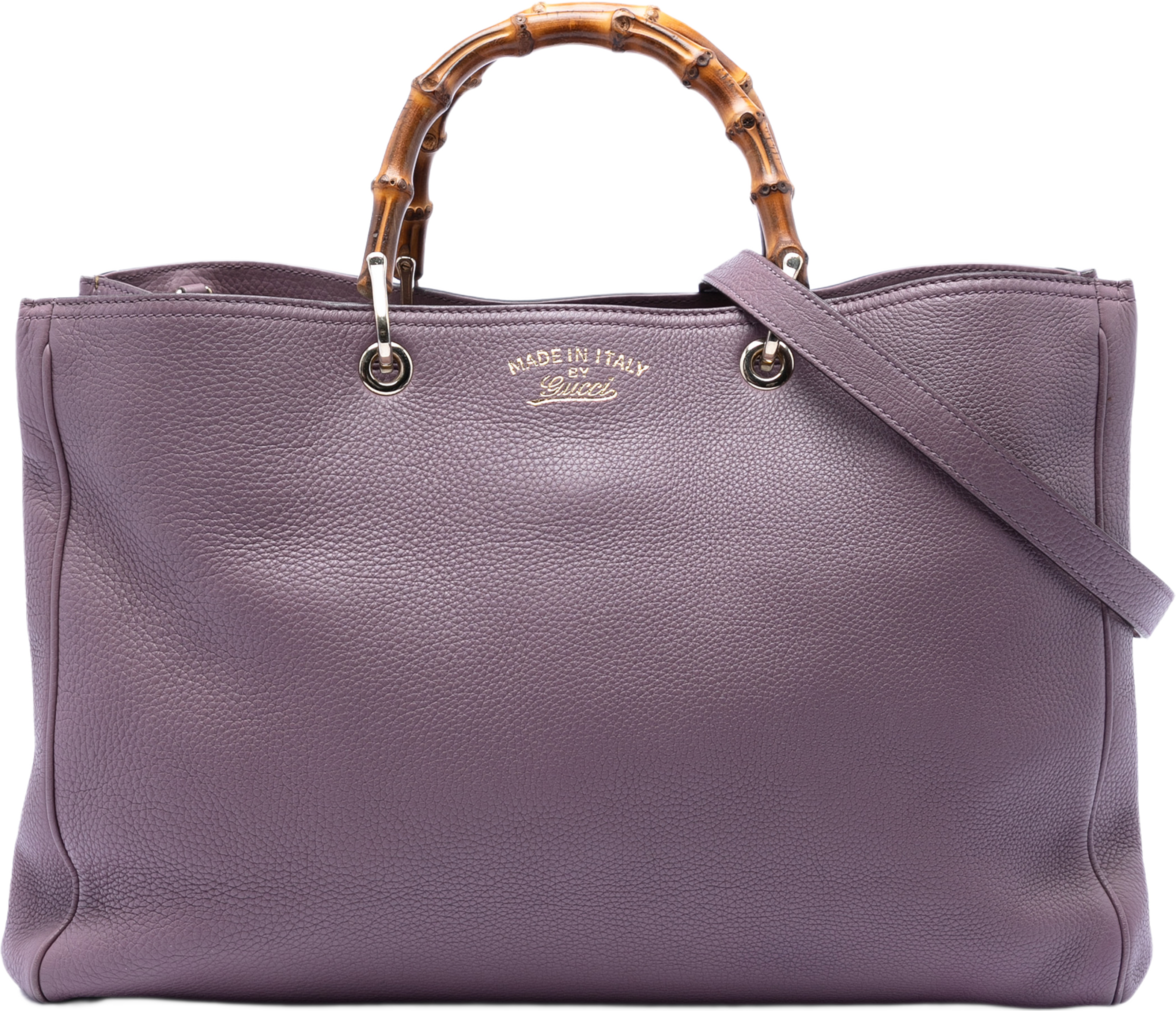 Gucci Large Calfskin Bamboo Shopper Satchel, från Luxclusif, i färgen purple. Klicka för att öppna bilden i stort format