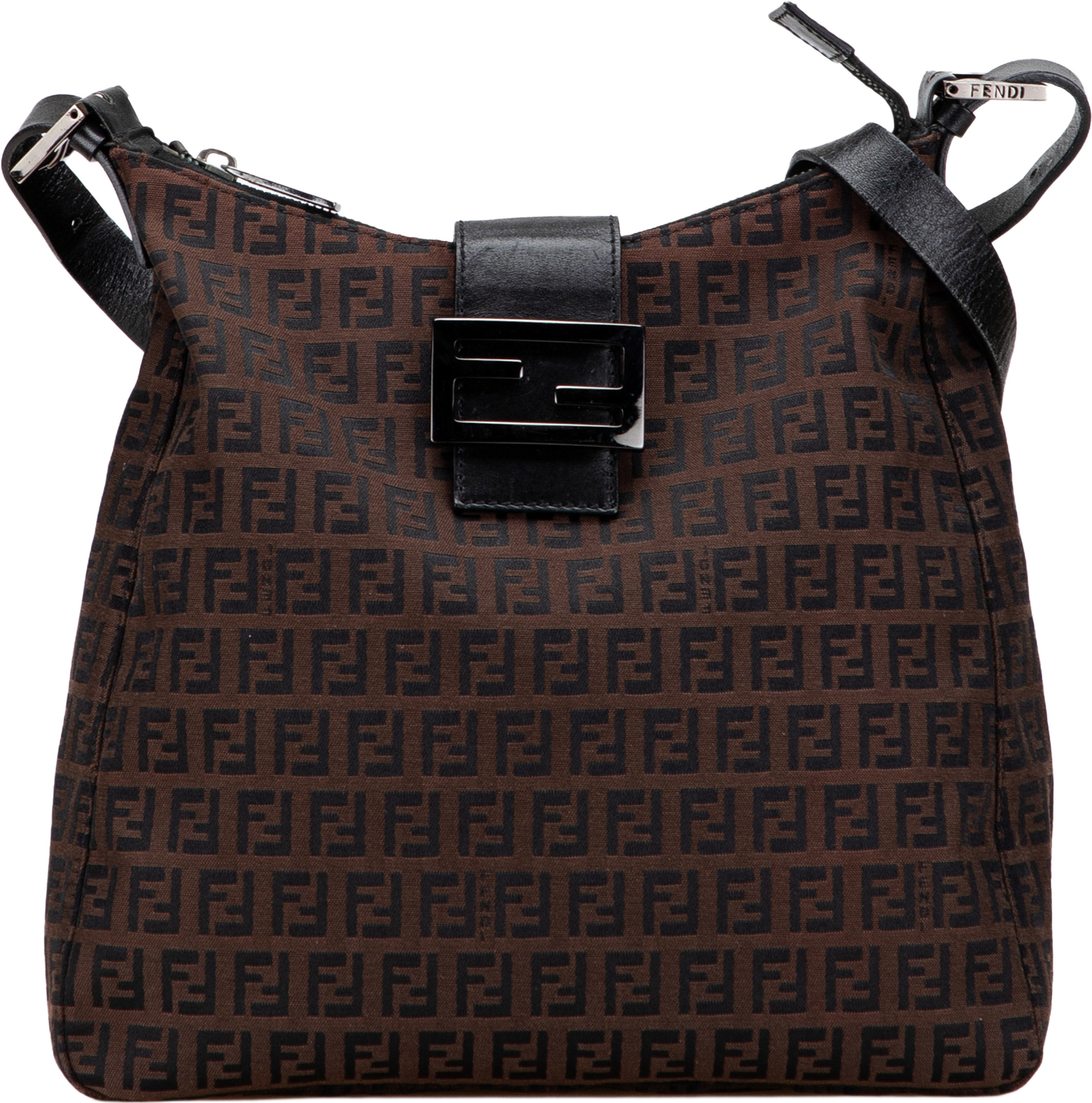 Fendi Zucchino Canvas Shoulder Bag, från Luxclusif, i färgen dark brown. Klicka för att öppna bilden i stort format