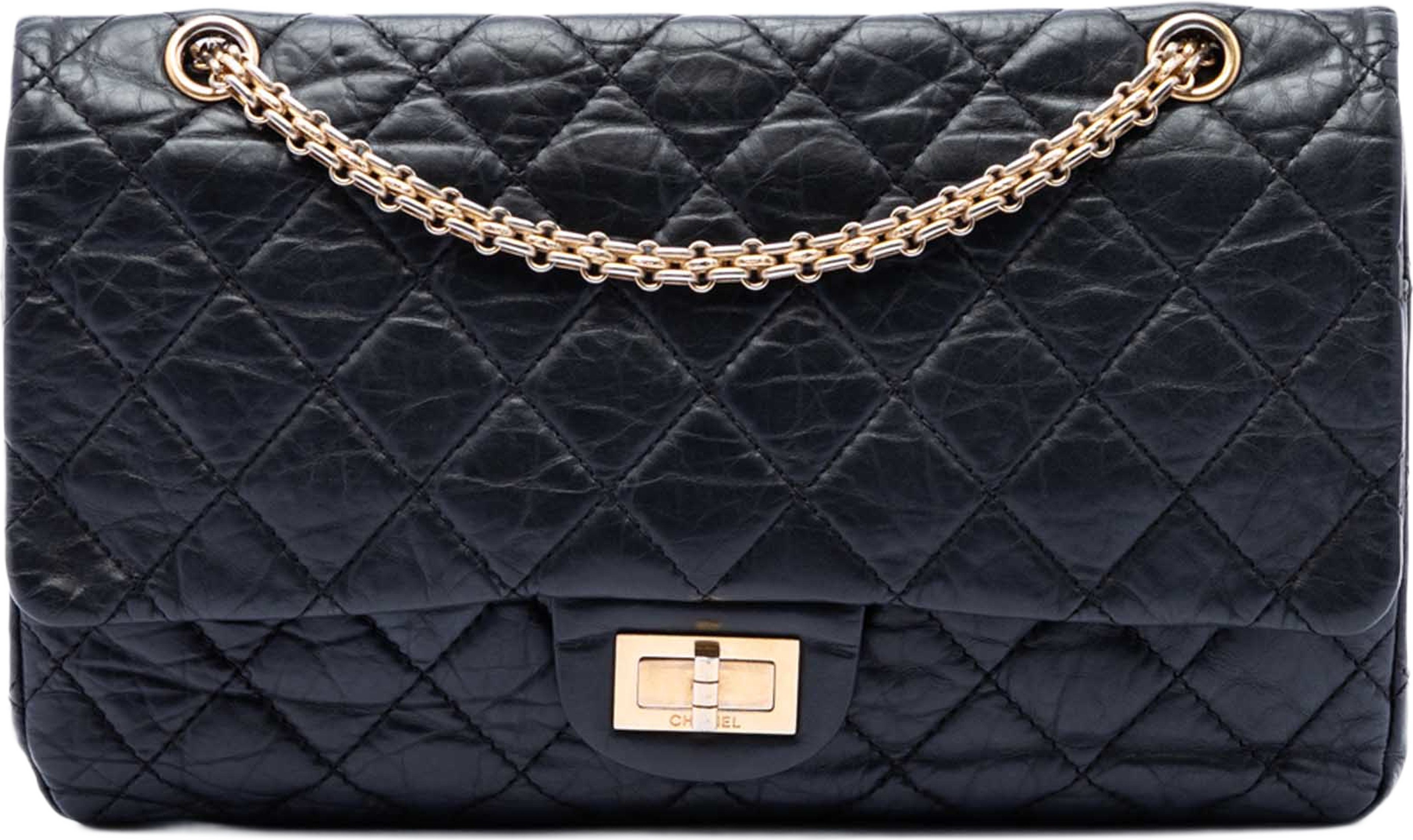 Chanel Quilted Aged Calfskin Reissue 2.55 Double Flap 227, från Luxclusif, i färgen svart. Klicka för att öppna bilden i stort format
