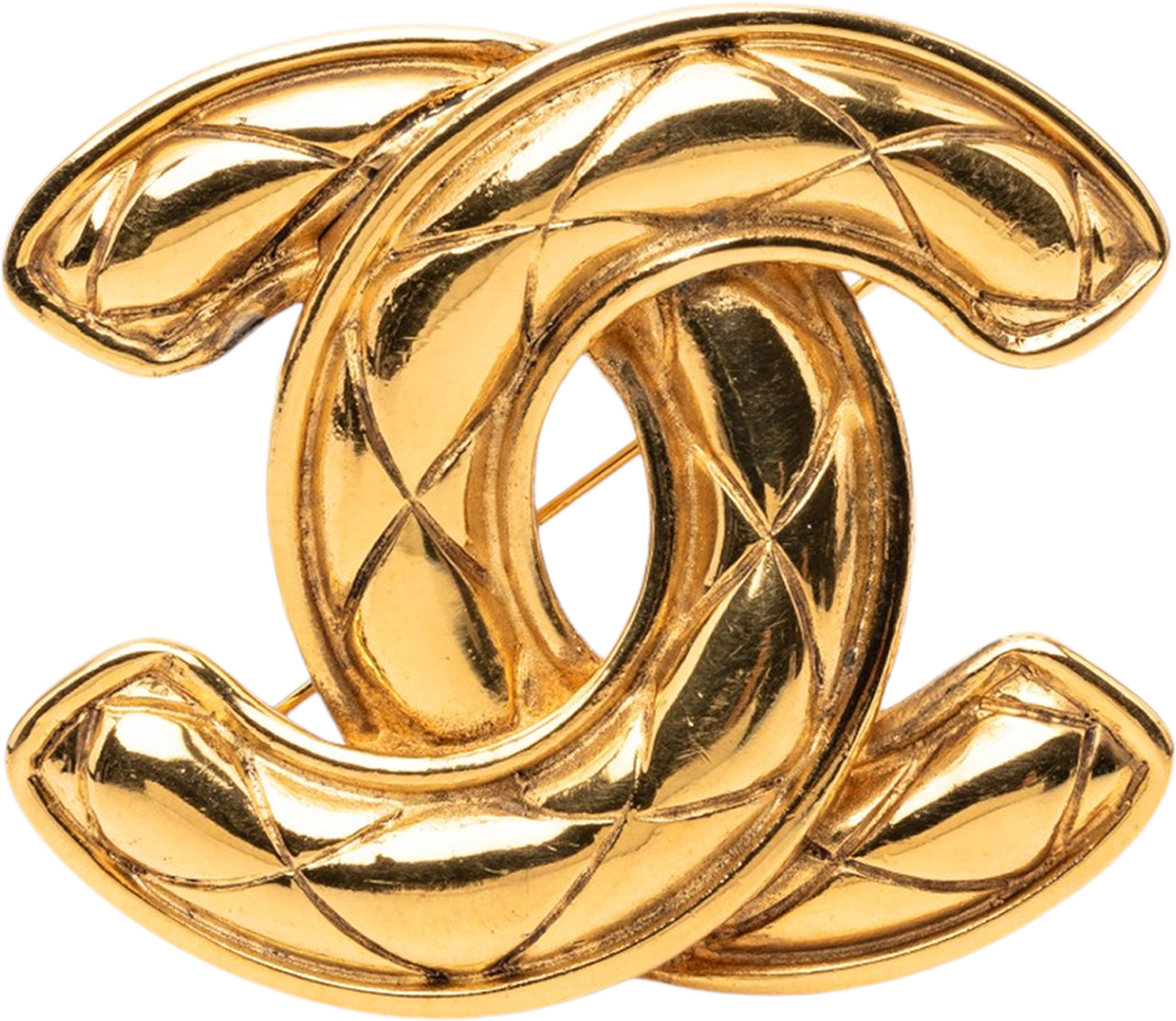 Chanel Cc Gold Plated Quilted Brooch, från Luxclusif, i färgen guld. Klicka för att öppna bilden i stort format
