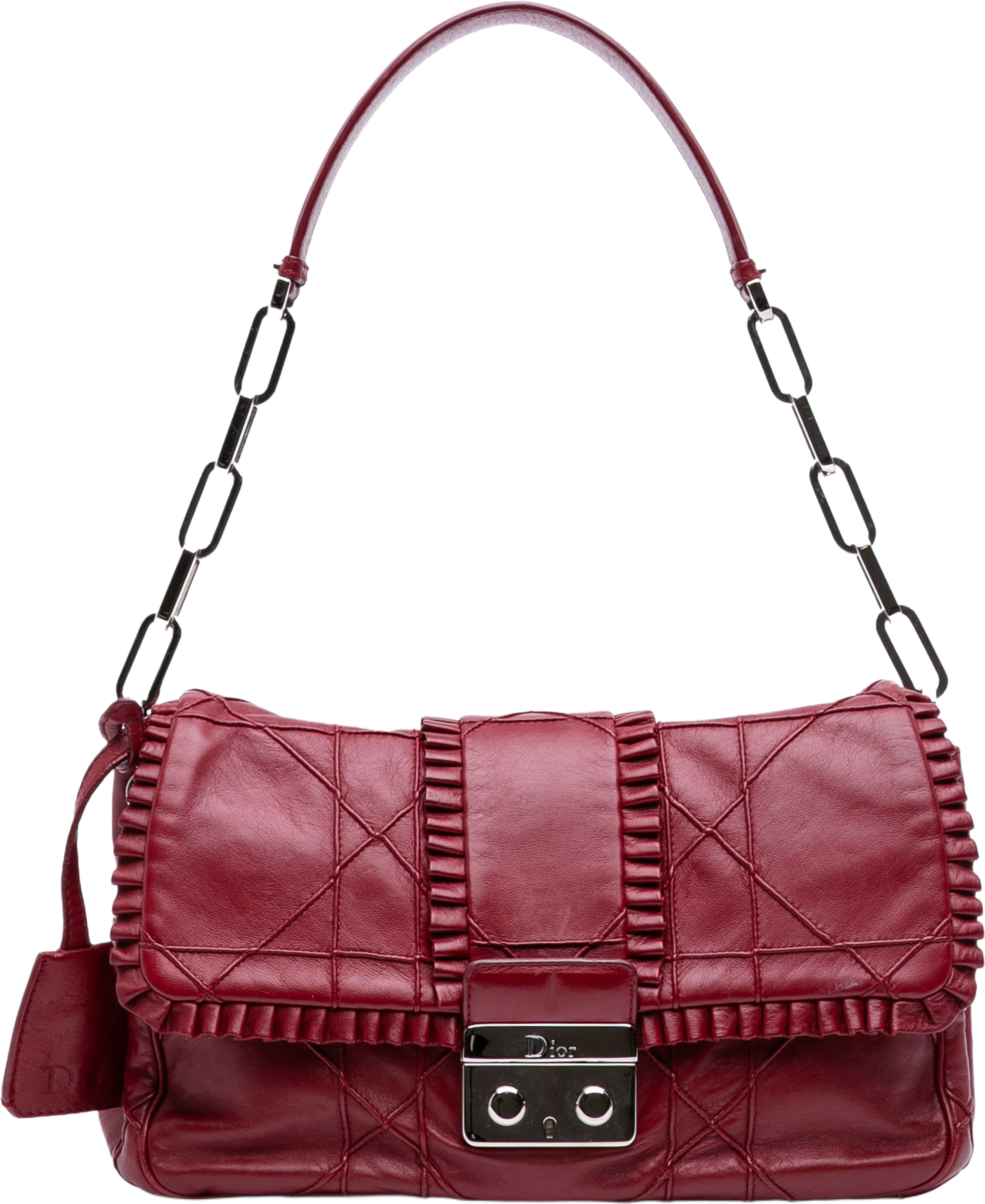 Dior Lambskin Cannage New Lock Ruffle Flap, från Luxclusif, i färgen red. Klicka för att öppna bilden i stort format