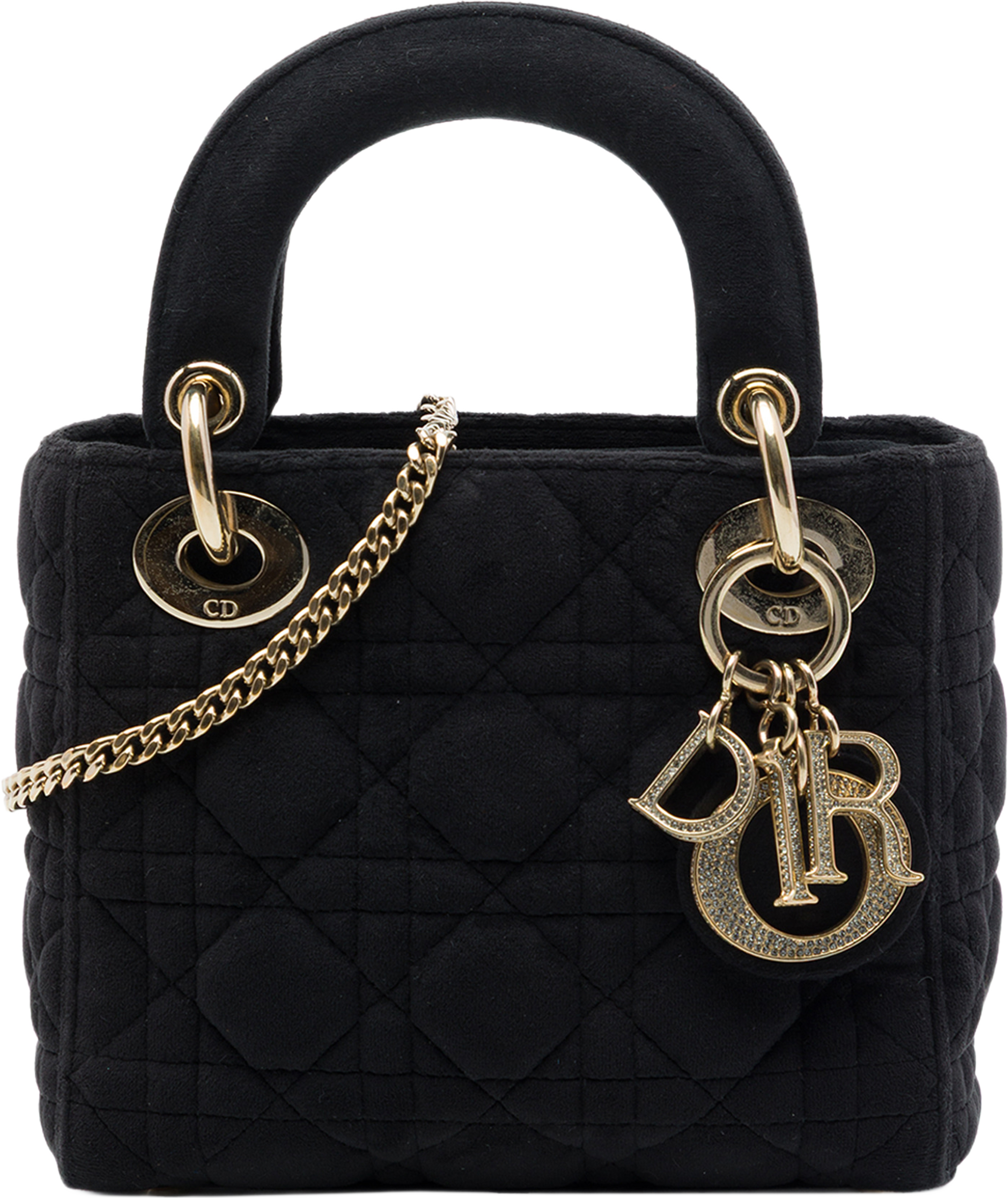 Dior Mini Velvet Cannage Lady Dior, från Luxclusif, i färgen svart. Klicka för att öppna bilden i stort format