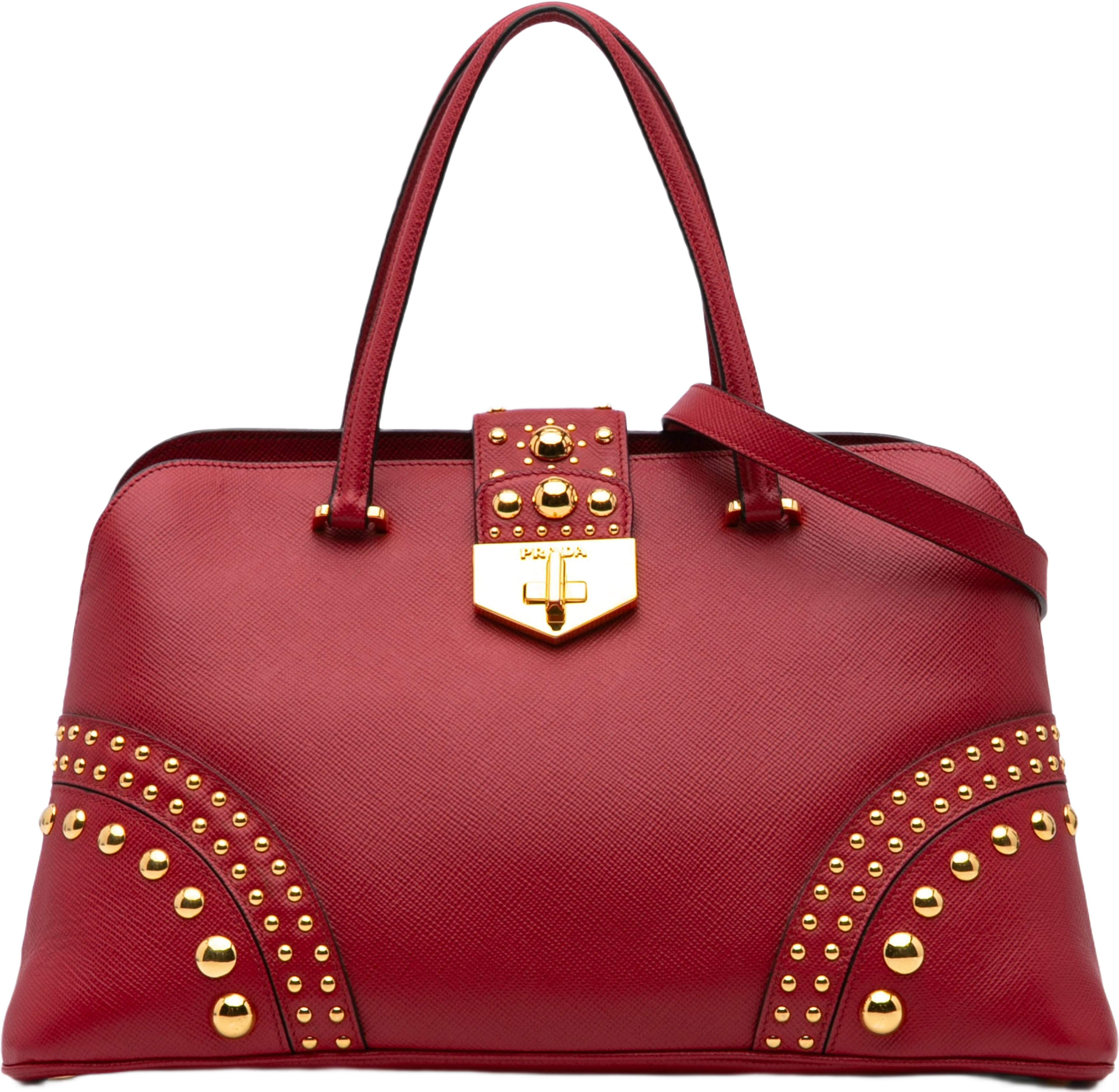 Prada Studded Saffiano Cuir Promenade Satchel