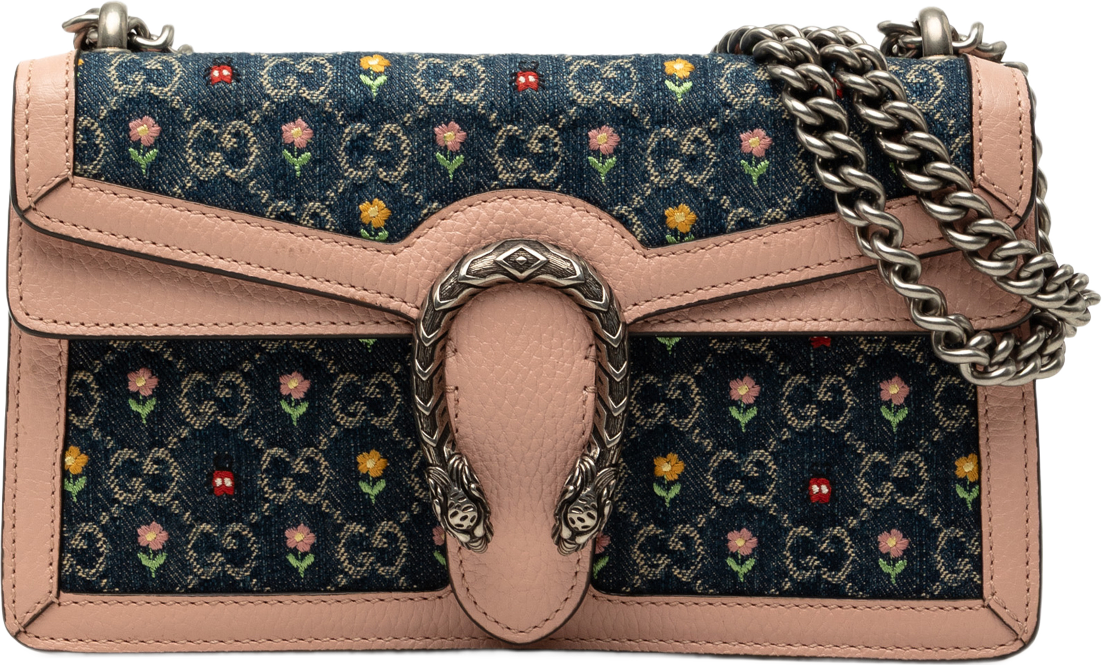 Gucci Limited Edition Medium Gg Denim Embroidered Floral Dionysus Crossbody, från Luxclusif, i färgen blå. Klicka för att öppna bilden i stort format