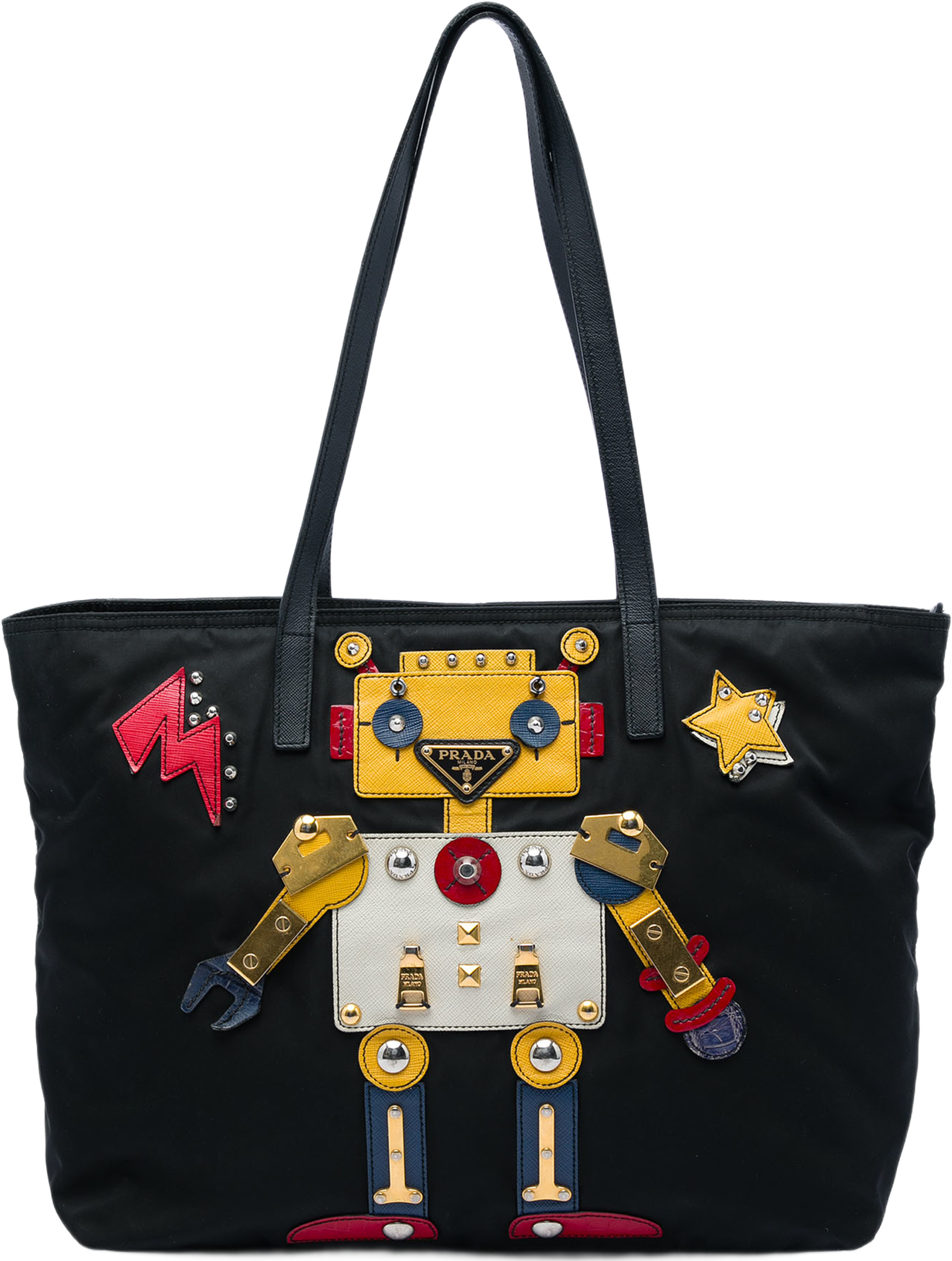 Prada Saffiano Trimmed Tessuto Robot Tote, från Luxclusif, i färgen svart. Klicka för att öppna bilden i stort format
