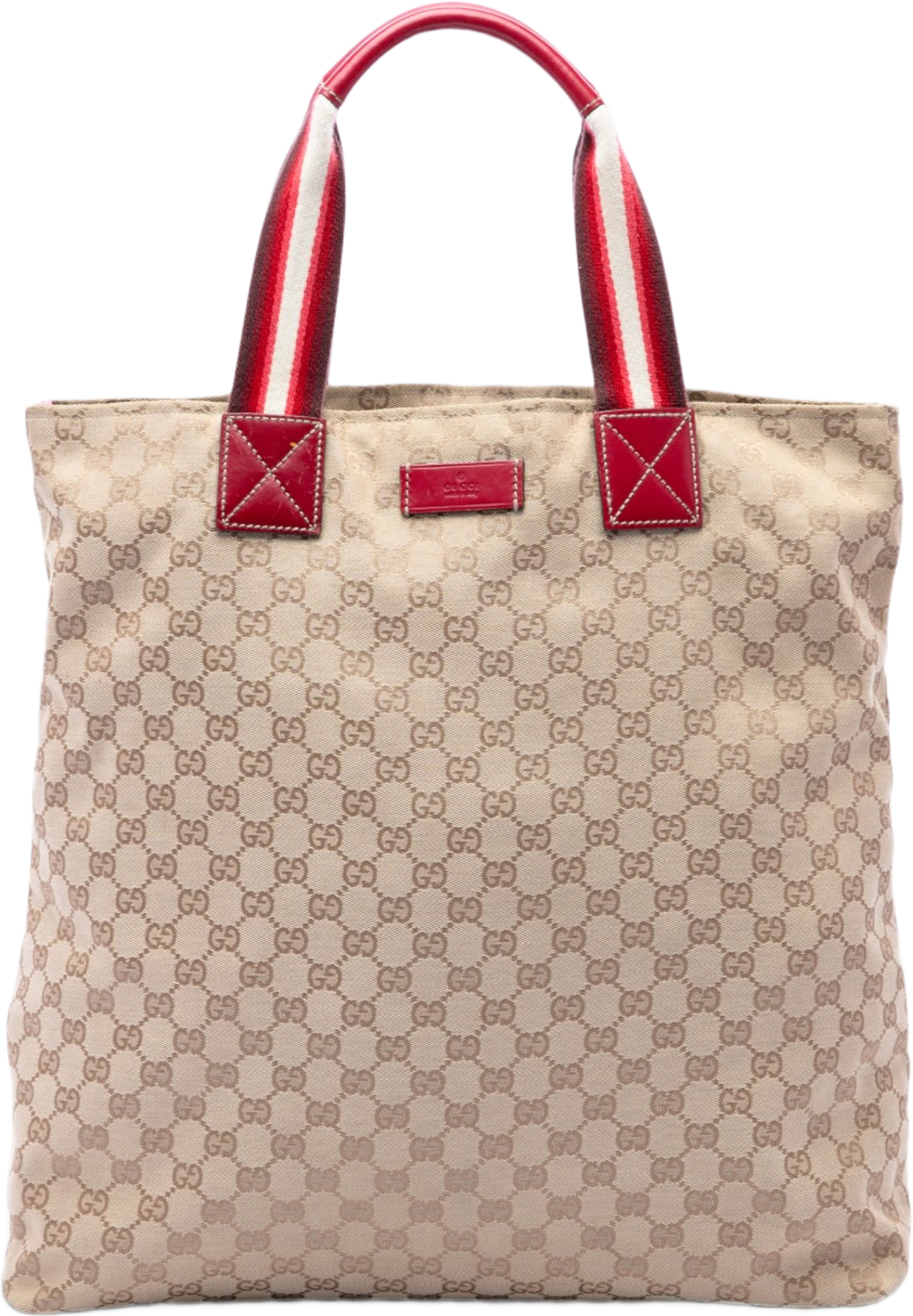 Gucci Gg Canvas Web Vertical Tote, från Luxclusif, i färgen beige. Klicka för att öppna bilden i stort format