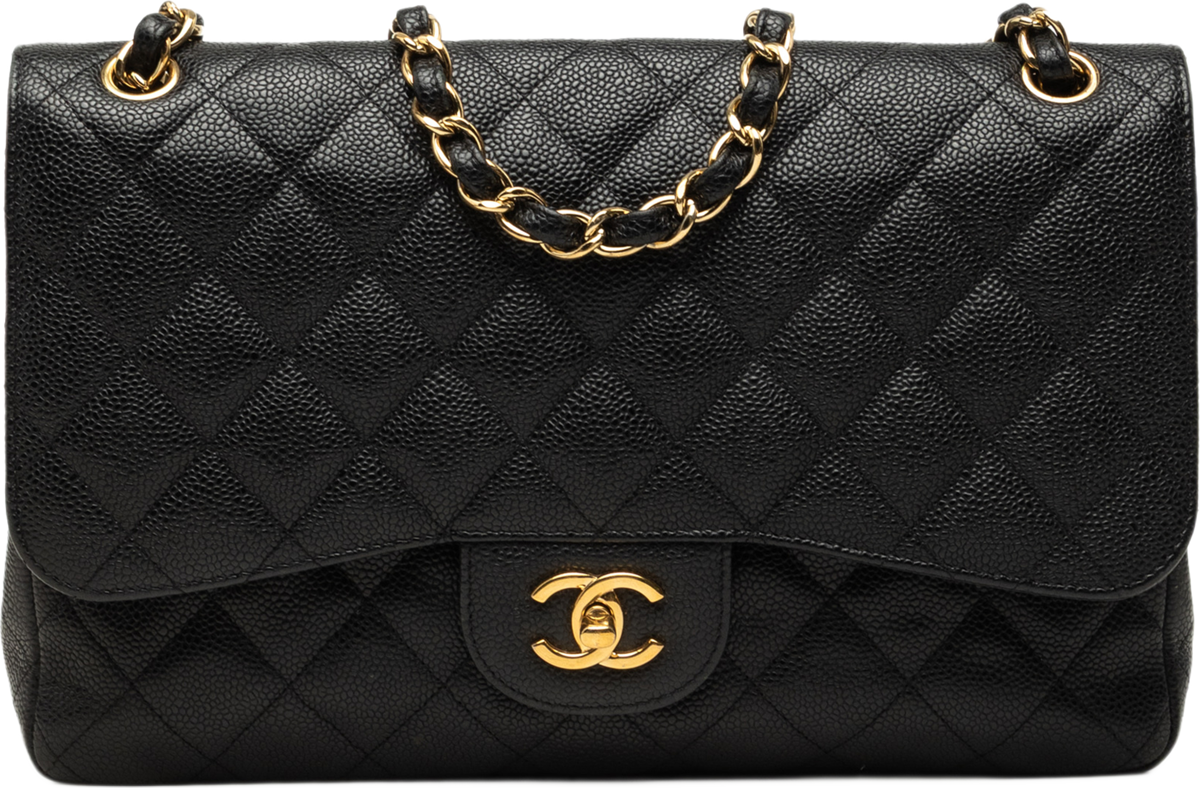 Chanel Jumbo Classic Caviar Double Flap, från Luxclusif, i färgen svart. Klicka för att öppna bilden i stort format
