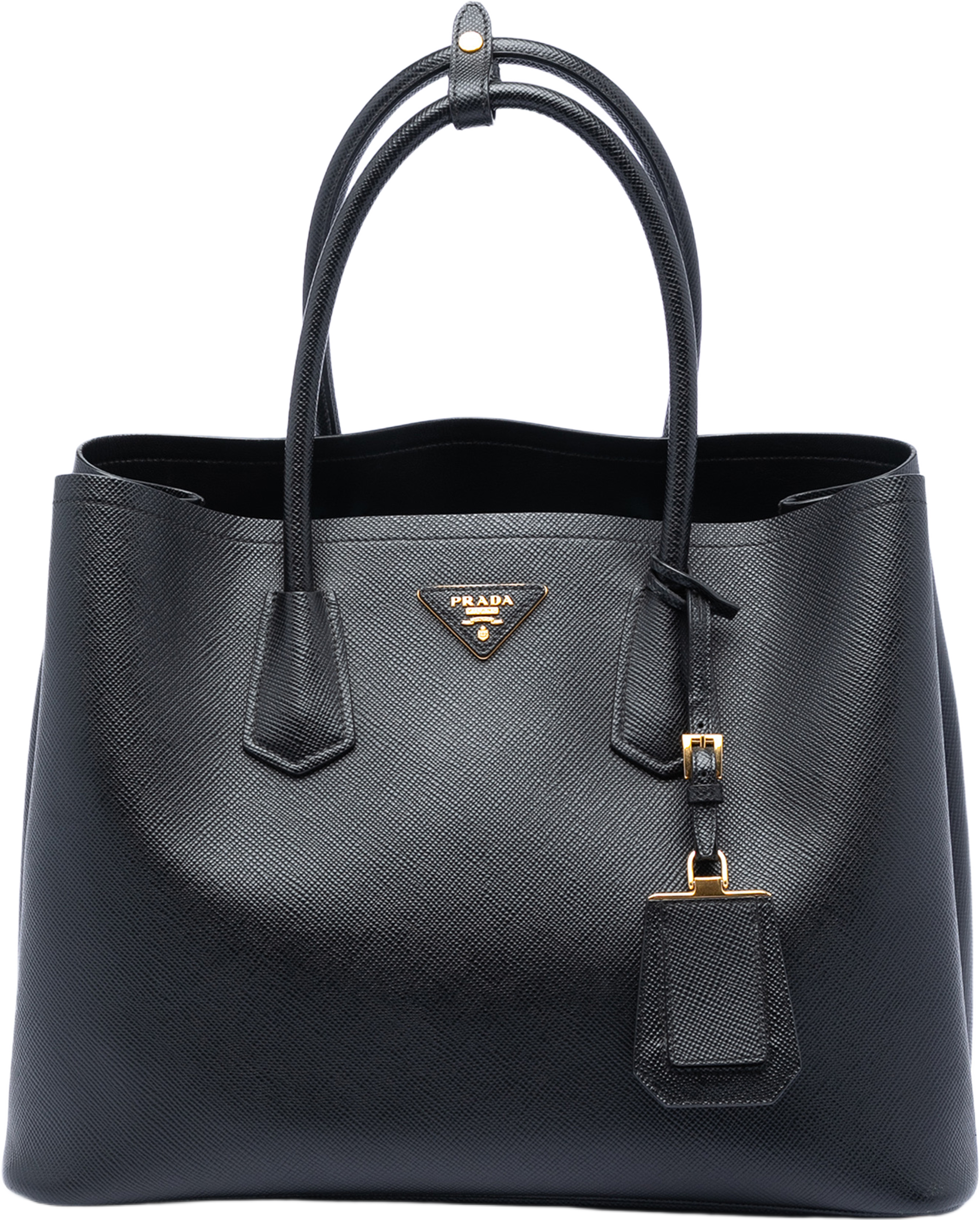 Prada Medium Saffiano Cuir Double Satchel, från Luxclusif, i färgen black. Klicka för att öppna bilden i stort format