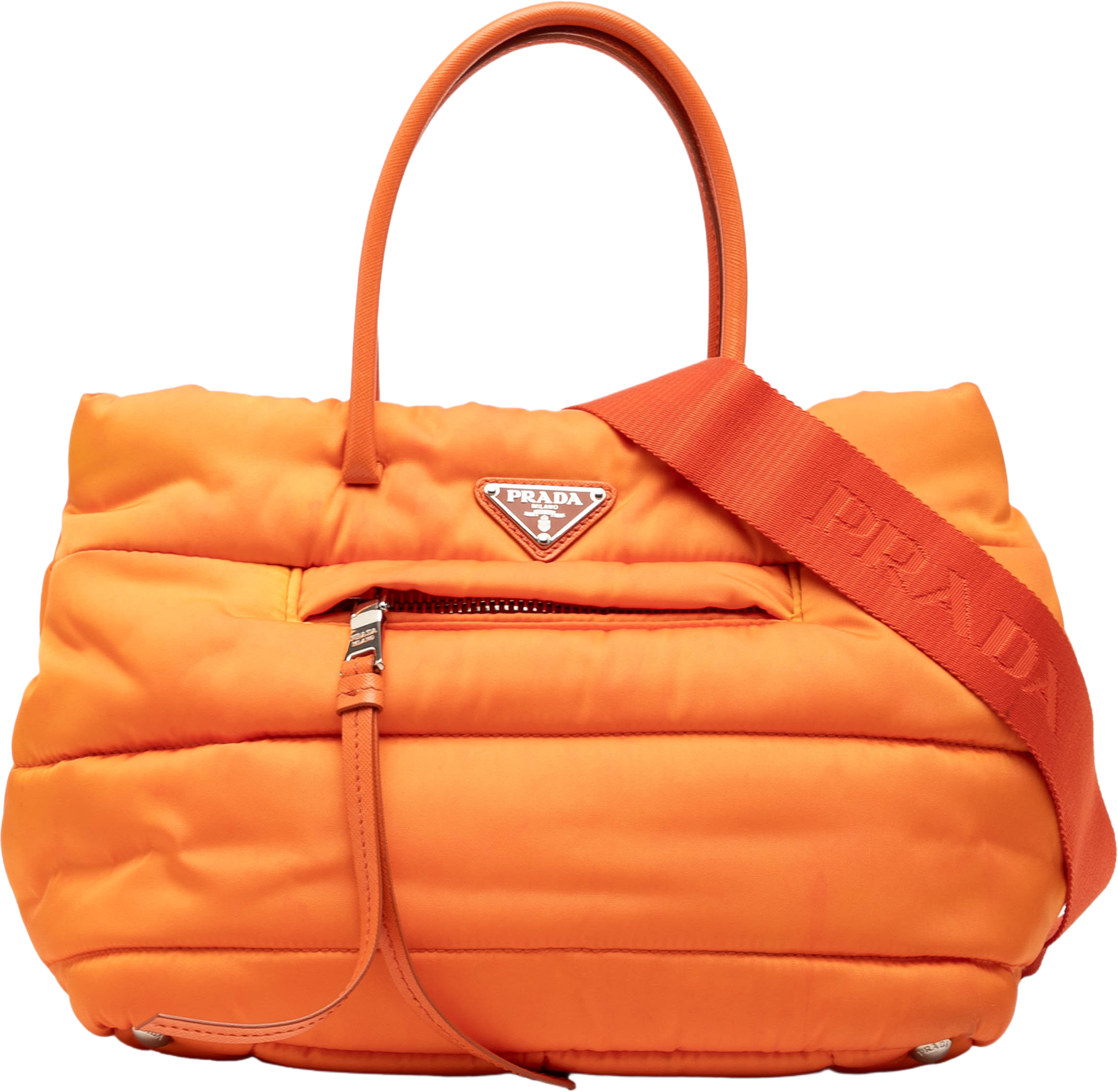 Prada Bomber Tessuto Satchel, från Luxclusif, i färgen orange. Klicka för att öppna bilden i stort format