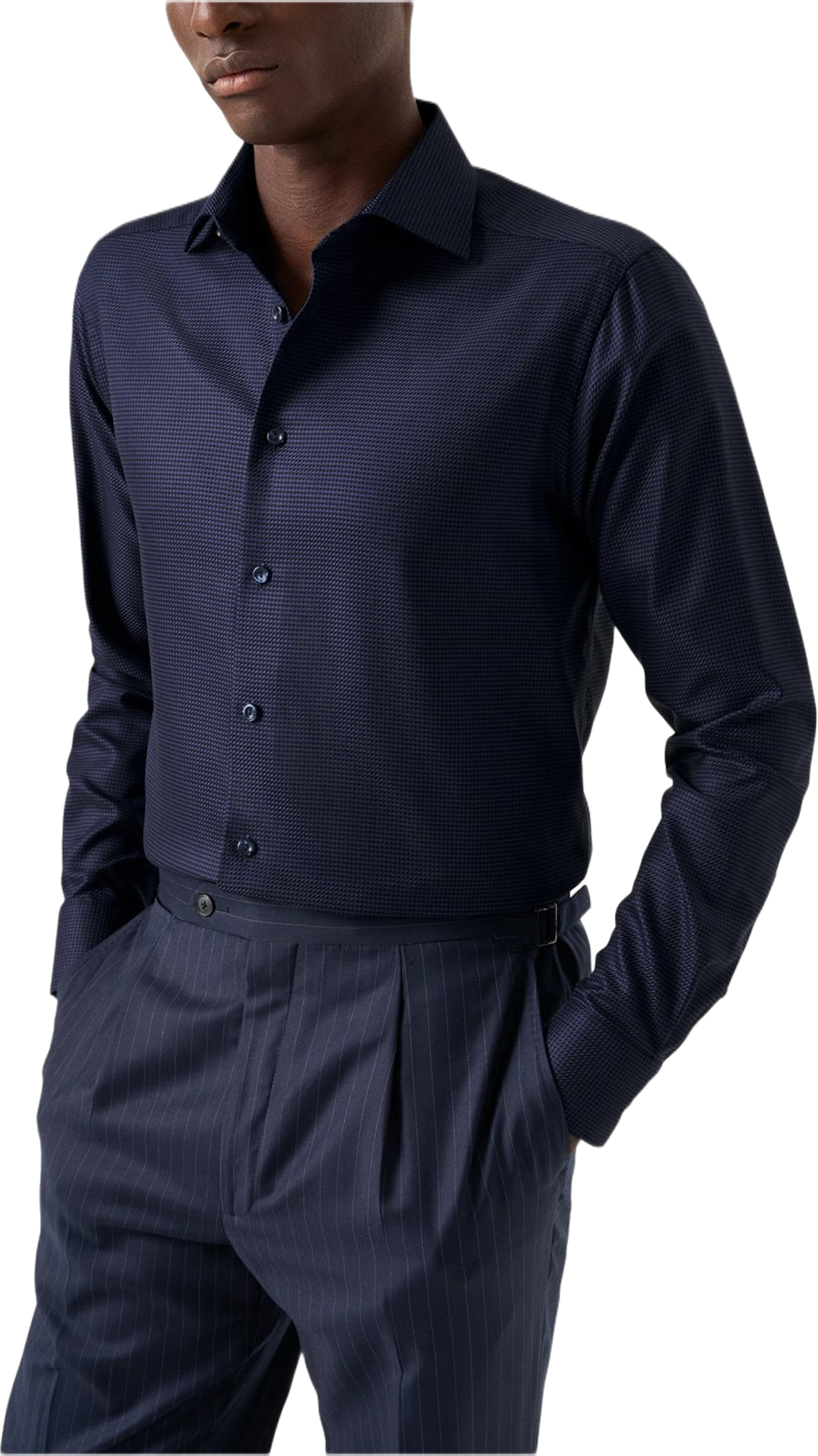 King Twill-skjorta Med Hundtandsmönster Slim Fit, från Eton, i färgen navy blue. Klicka för att öppna bilden i stort format