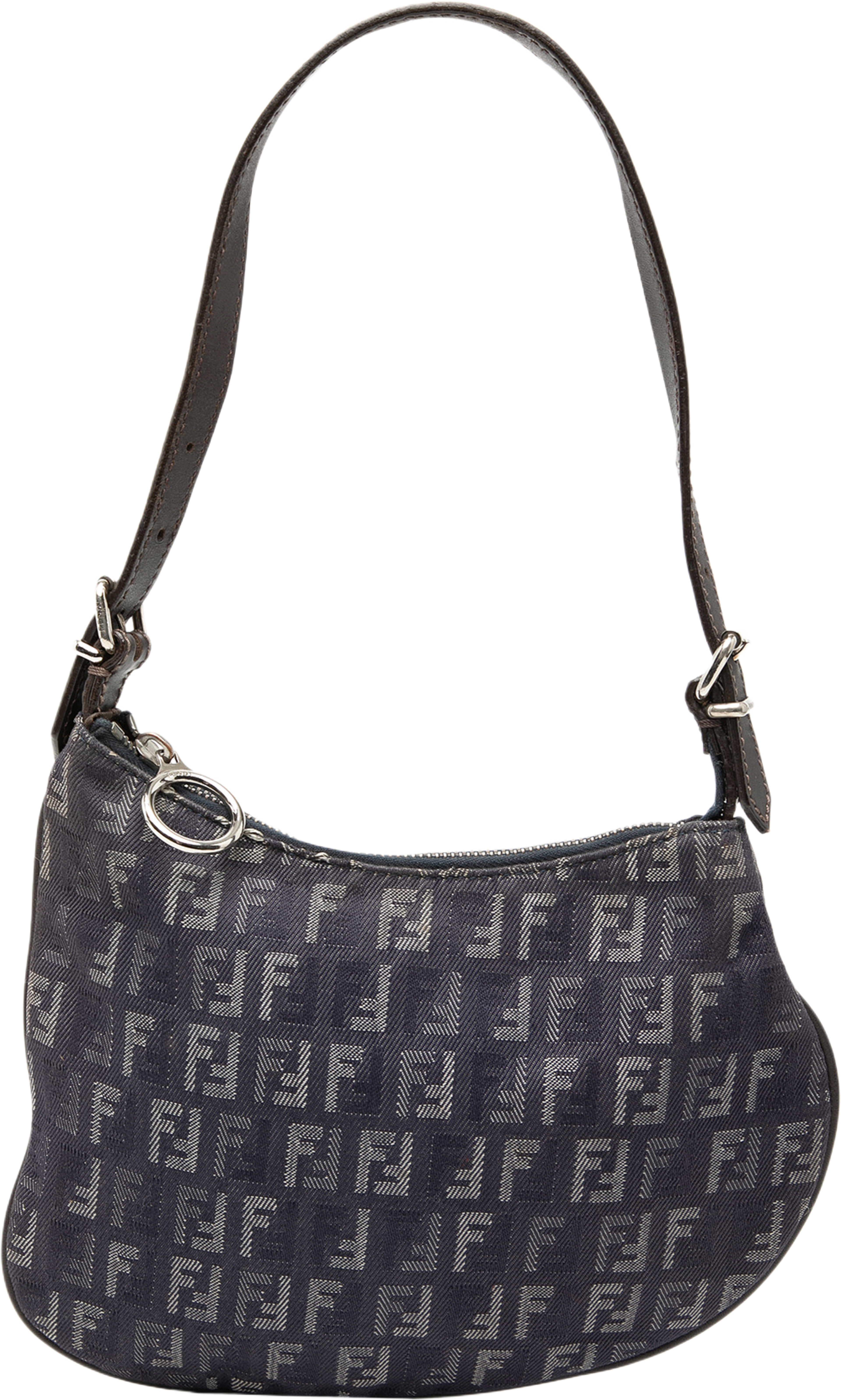 Fendi Zucchino Denim Oyster Shoulder Bag, från Luxclusif, i färgen navy. Klicka för att öppna bilden i stort format