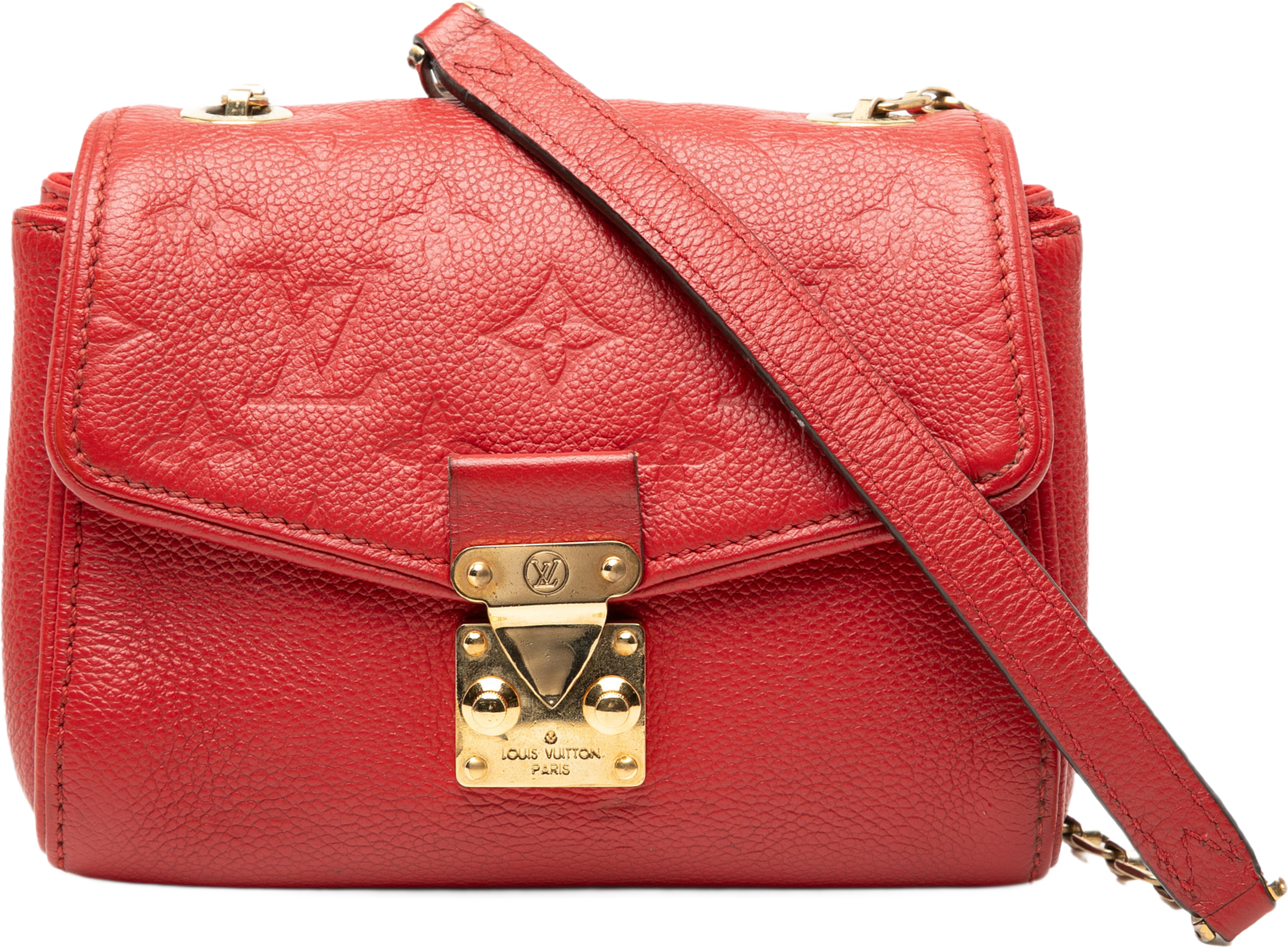 Louis Vuitton Monogram Empreinte Saint Germain Bb, från Luxclusif, i färgen röd. Klicka för att öppna bilden i stort format