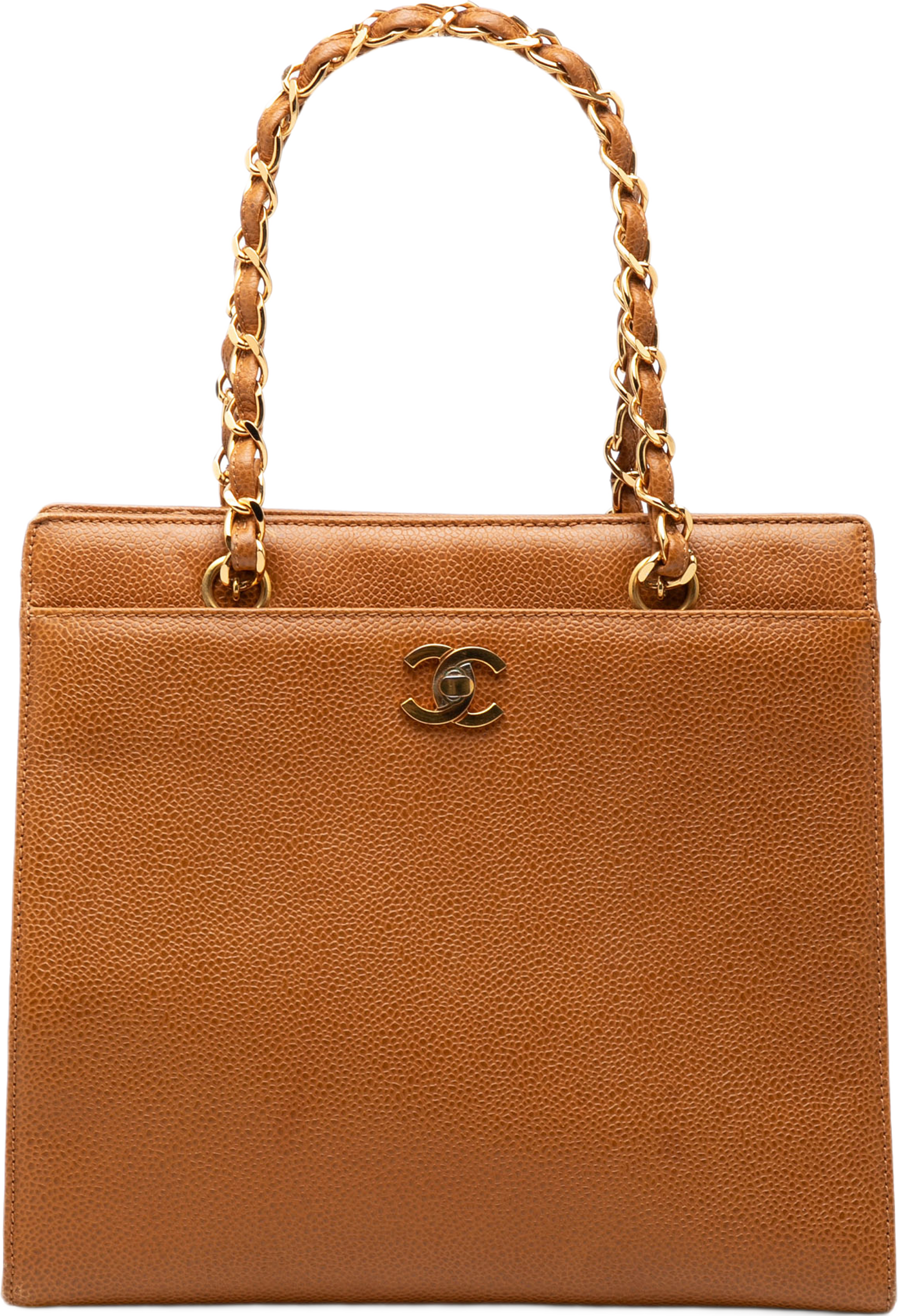 Chanel Cc Caviar Chain Turn Lock Tote, från Luxclusif, i färgen brown. Klicka för att öppna bilden i stort format