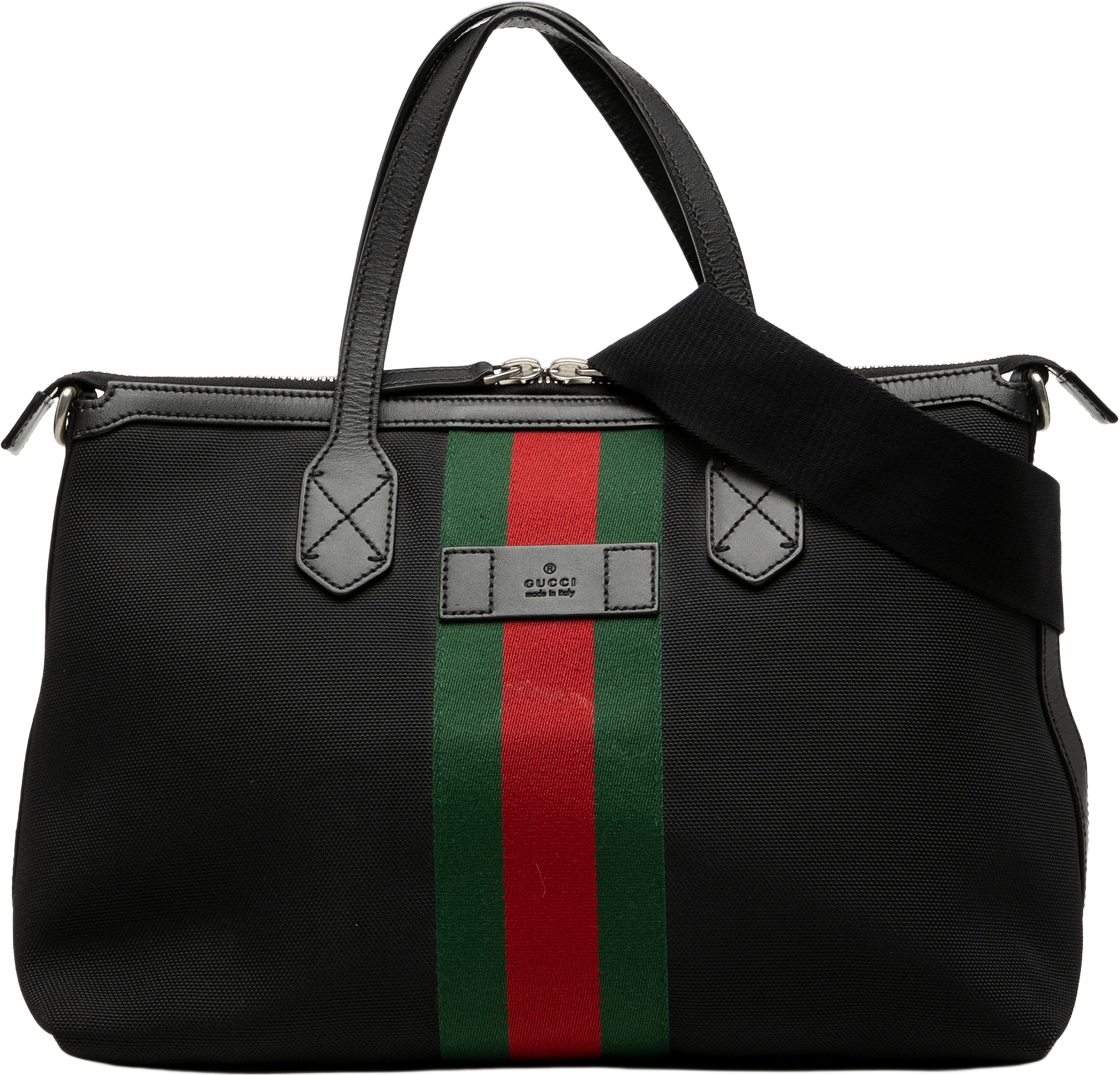 Gucci Canvas Techno Web Satchel, från Luxclusif, i färgen black. Klicka för att öppna bilden i stort format
