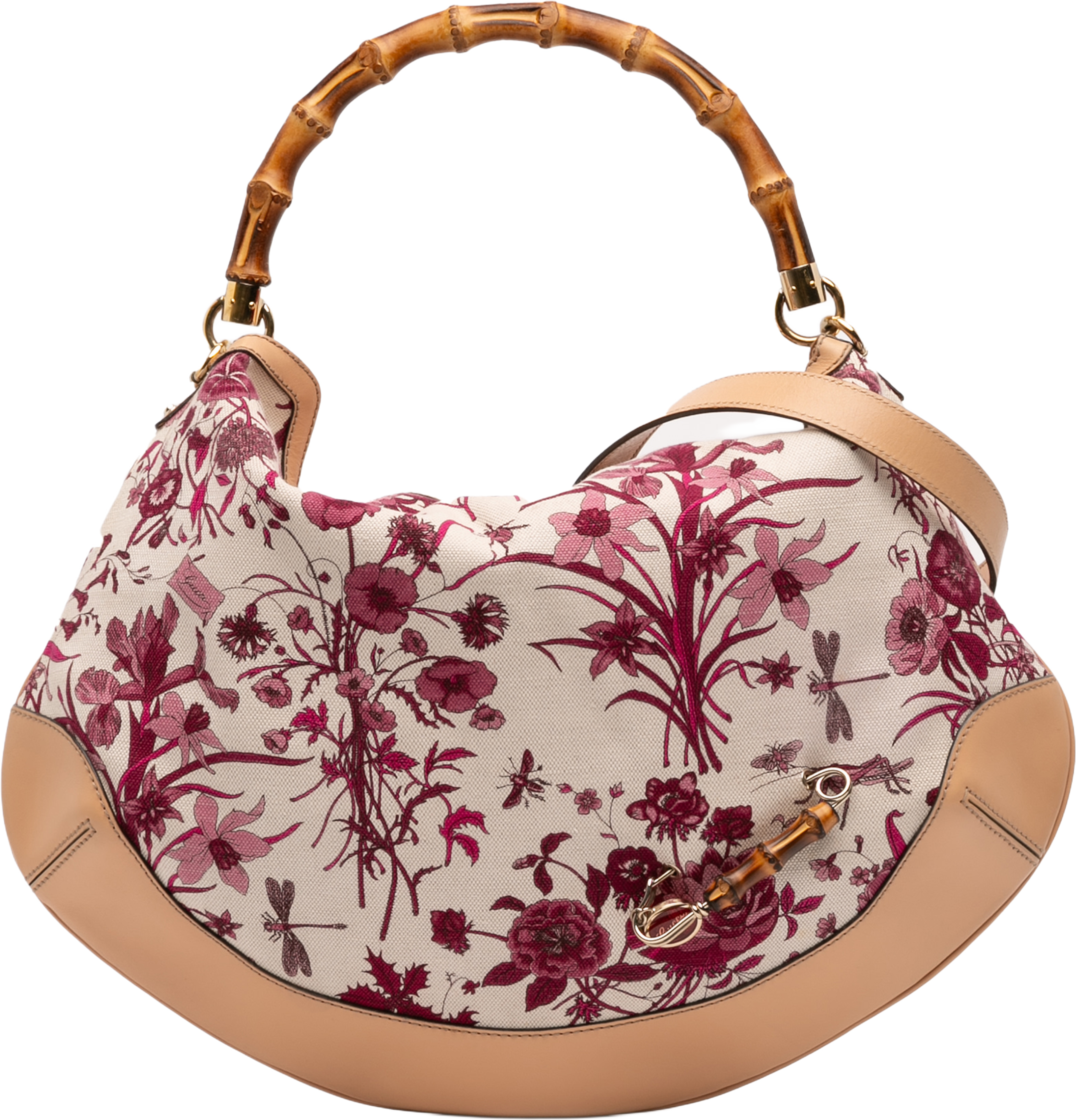 Gucci Canvas Floral Peggy Bamboo Hobo, från Luxclusif, i färgen white. Klicka för att öppna bilden i stort format