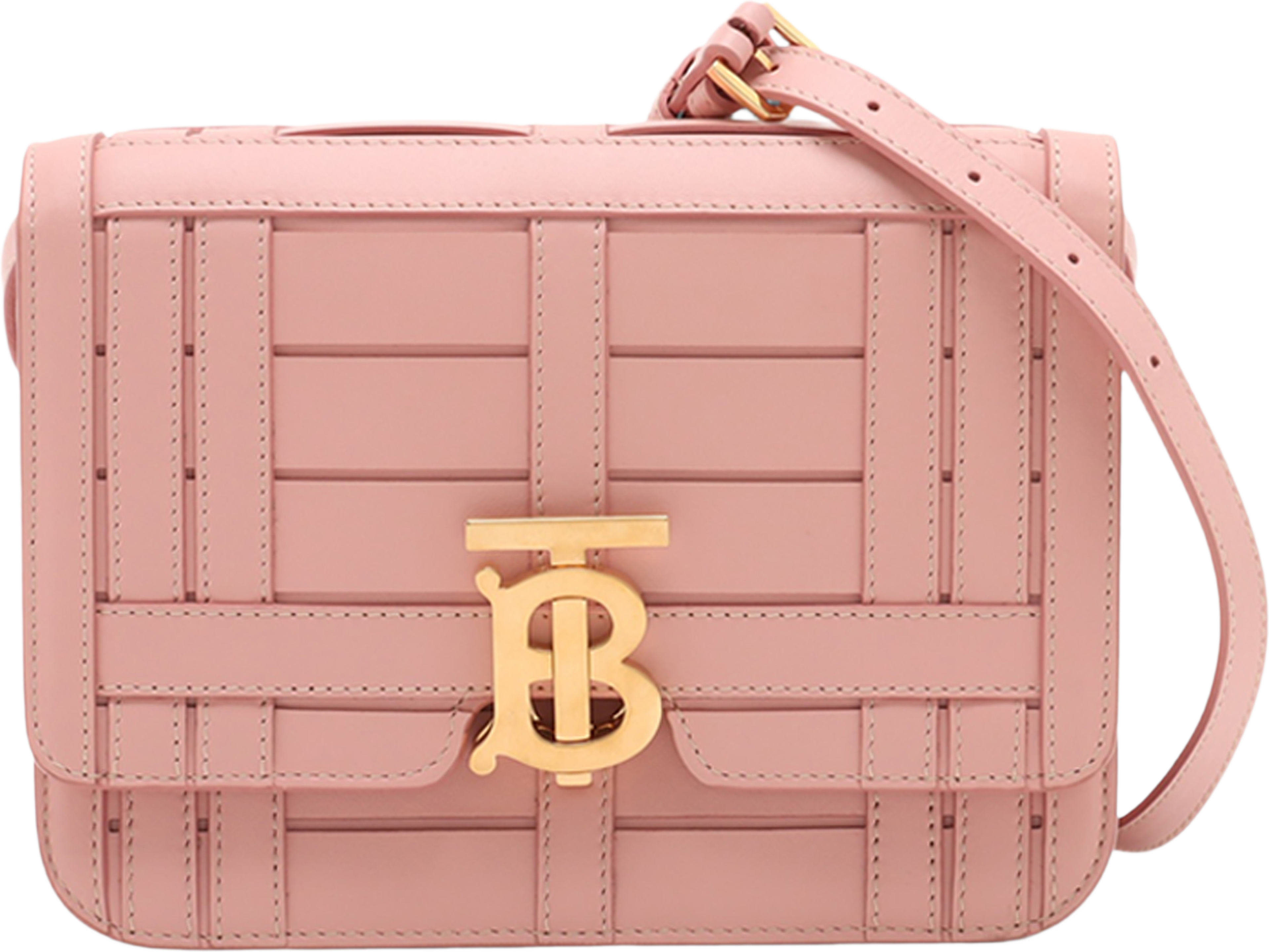 Burberry Small Tb Monogram Woven Calfskin Crossbody, från Luxclusif, i färgen pink. Klicka för att öppna bilden i stort format