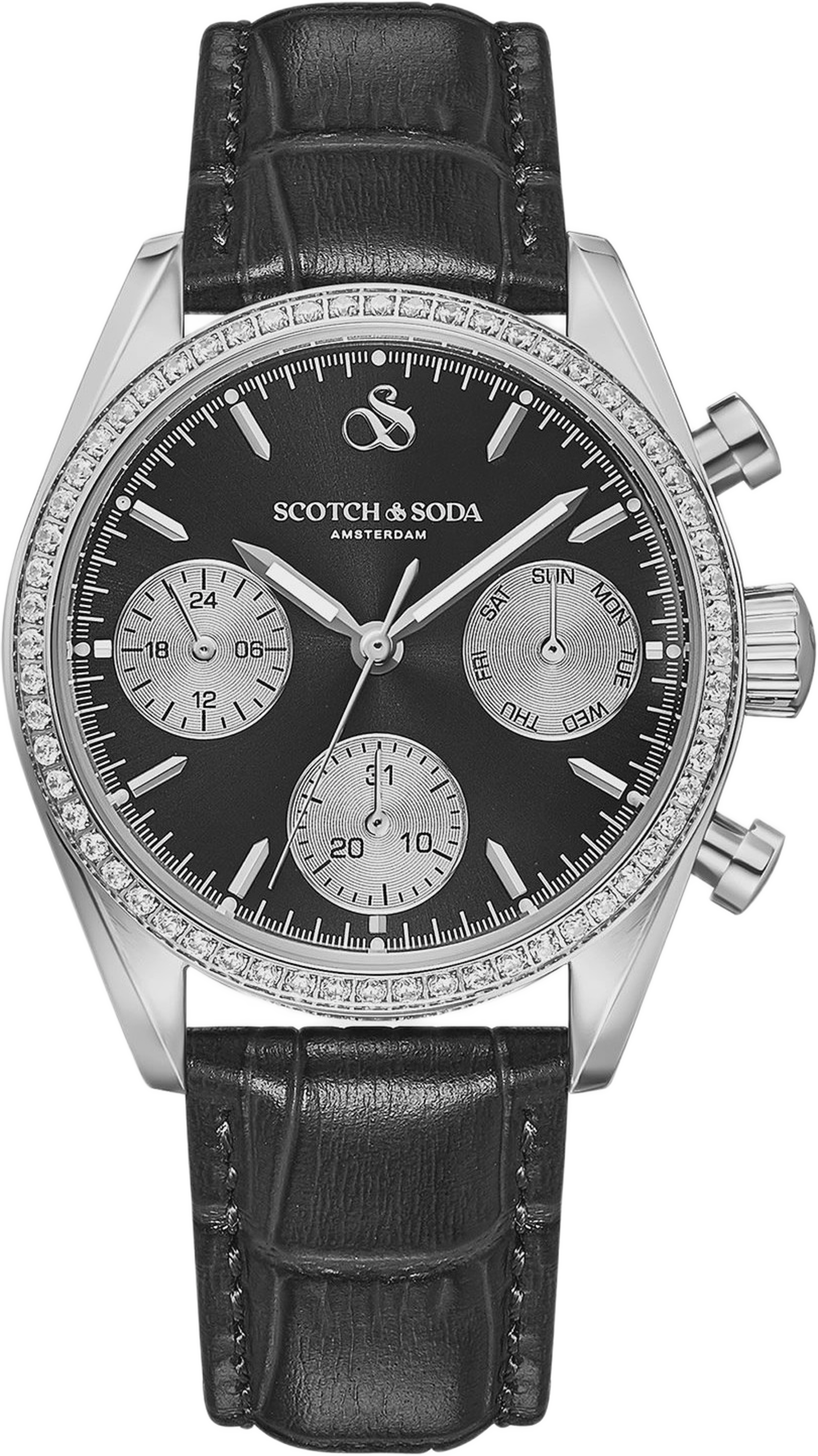 Scotch & Soda Dam Svart/stål, Läderband - Ssw.121c, från Scotch & Soda, i färgen 1. Klicka för att öppna bilden i stort format
