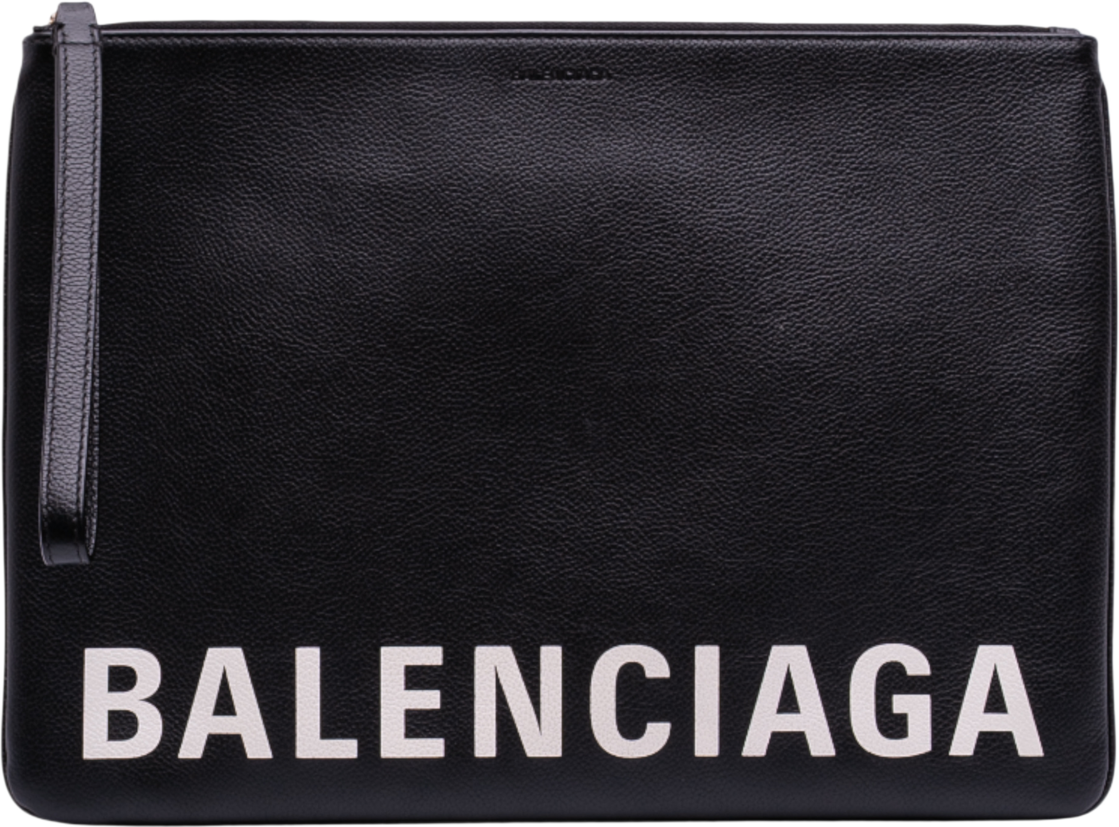 Balenciaga Leather Ville Logo Clutch, från Luxclusif, i färgen black. Klicka för att öppna bilden i stort format