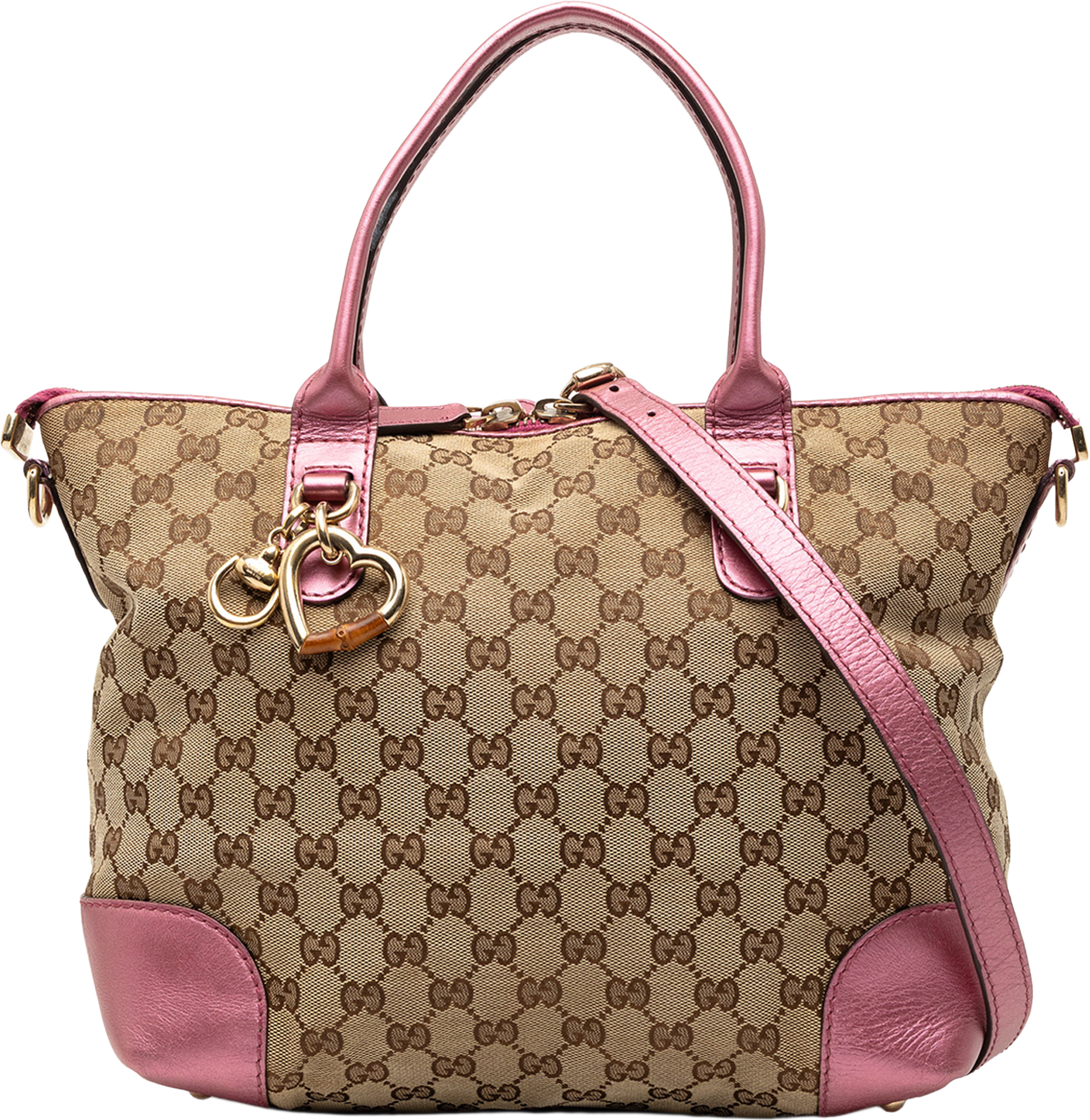 Gucci Gg Canvas Heart Bit Satchel, från Luxclusif, i färgen beige. Klicka för att öppna bilden i stort format