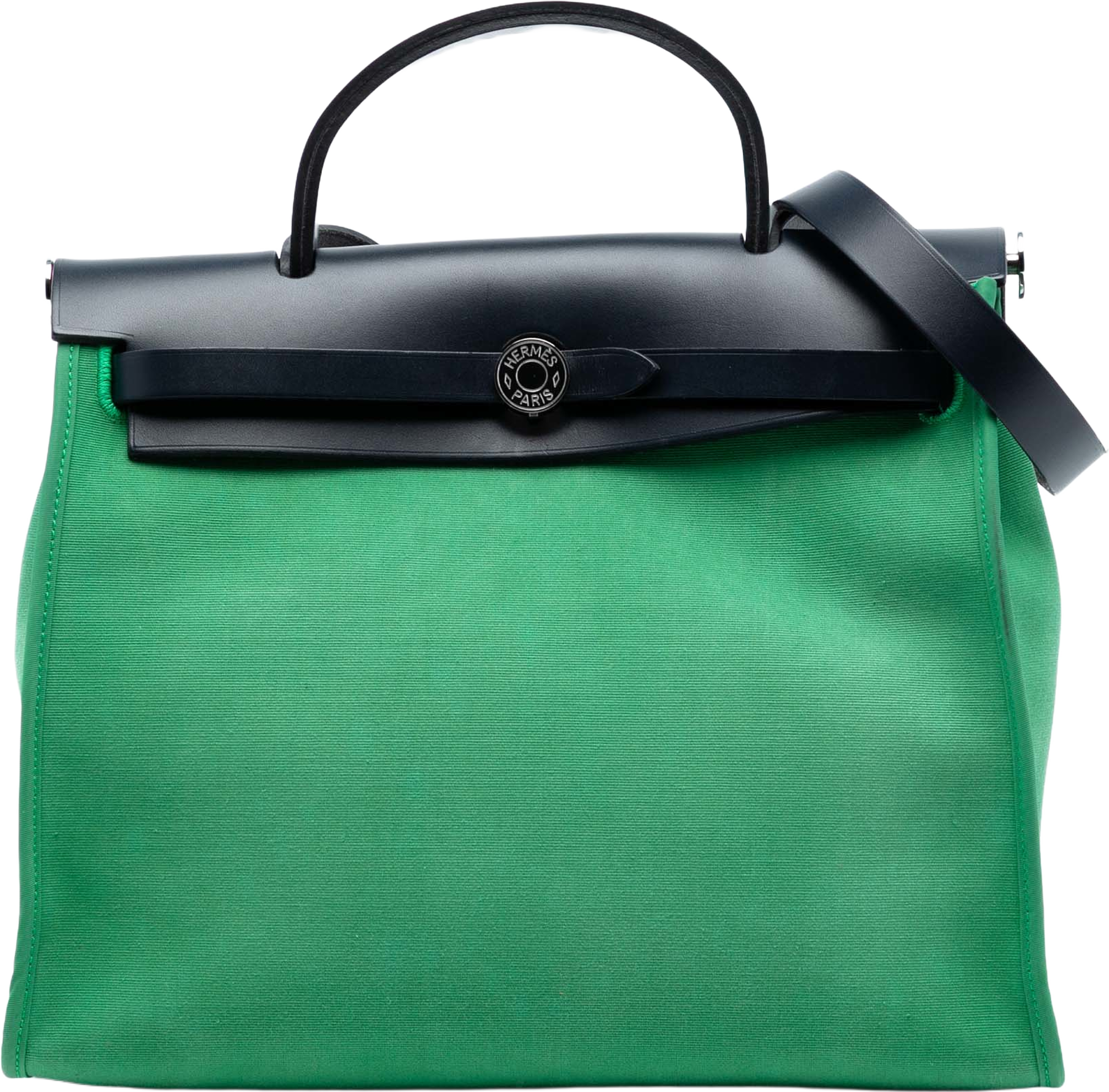 Hermès Toile Herbag Zip 31, från Luxclusif, i färgen green. Klicka för att öppna bilden i stort format