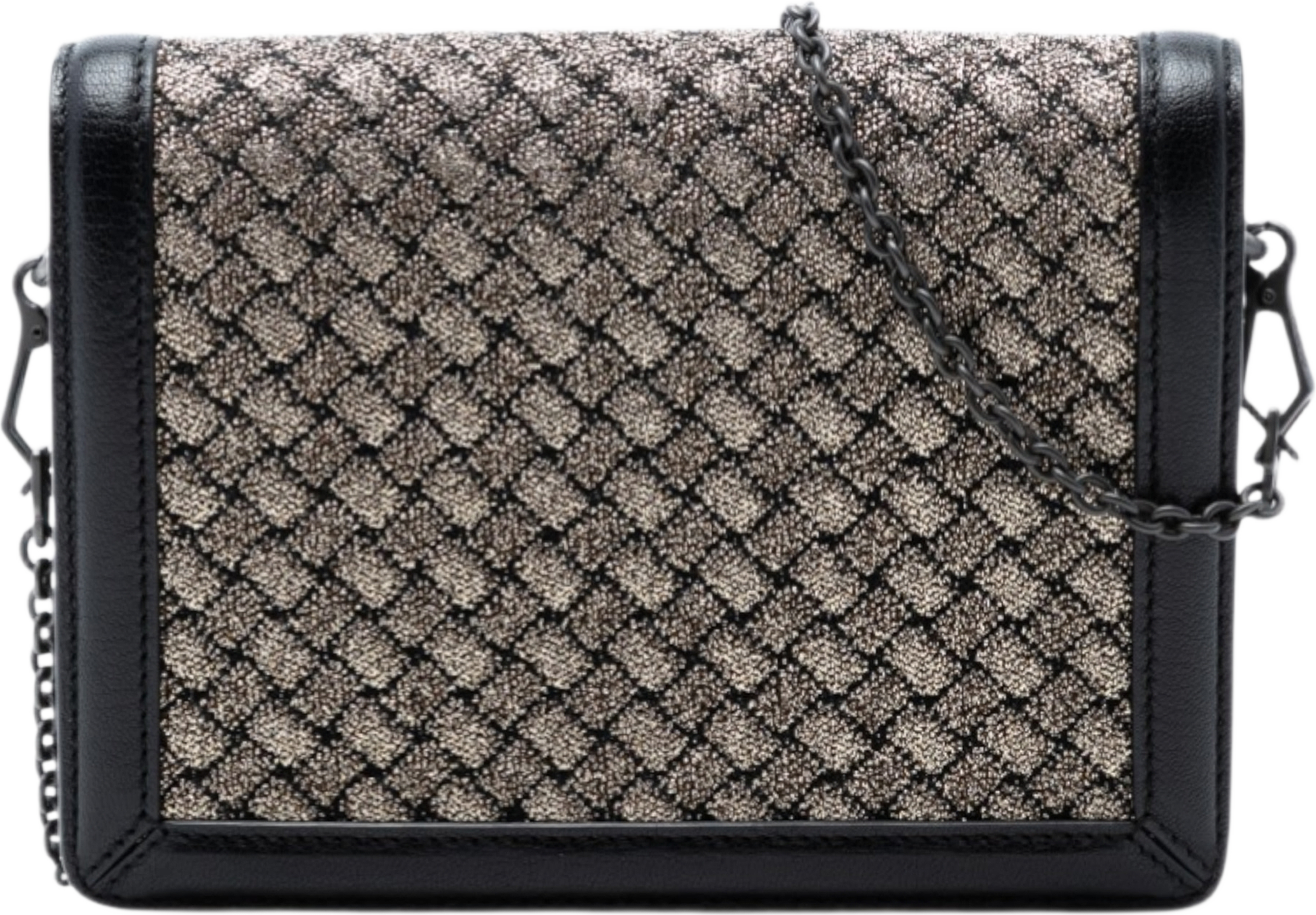 Bottega Veneta Mini Leather And Metallic Knit Intrecciato Montebello Crossbody, från Luxclusif, i färgen svart. Klicka för att öppna bilden i stort format