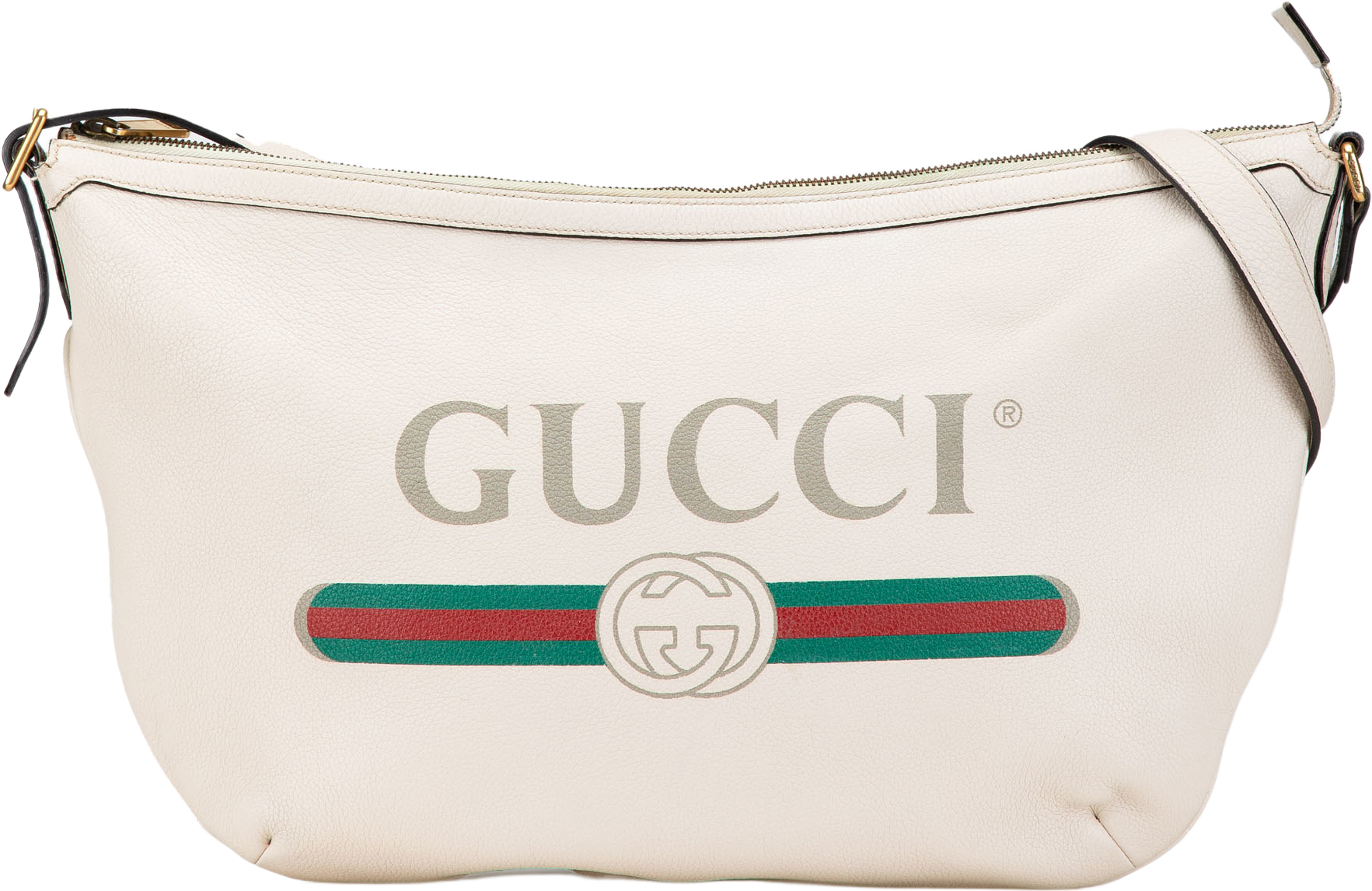 Gucci Leather Logo Half Moon Crossbody, från Luxclusif, i färgen white. Klicka för att öppna bilden i stort format